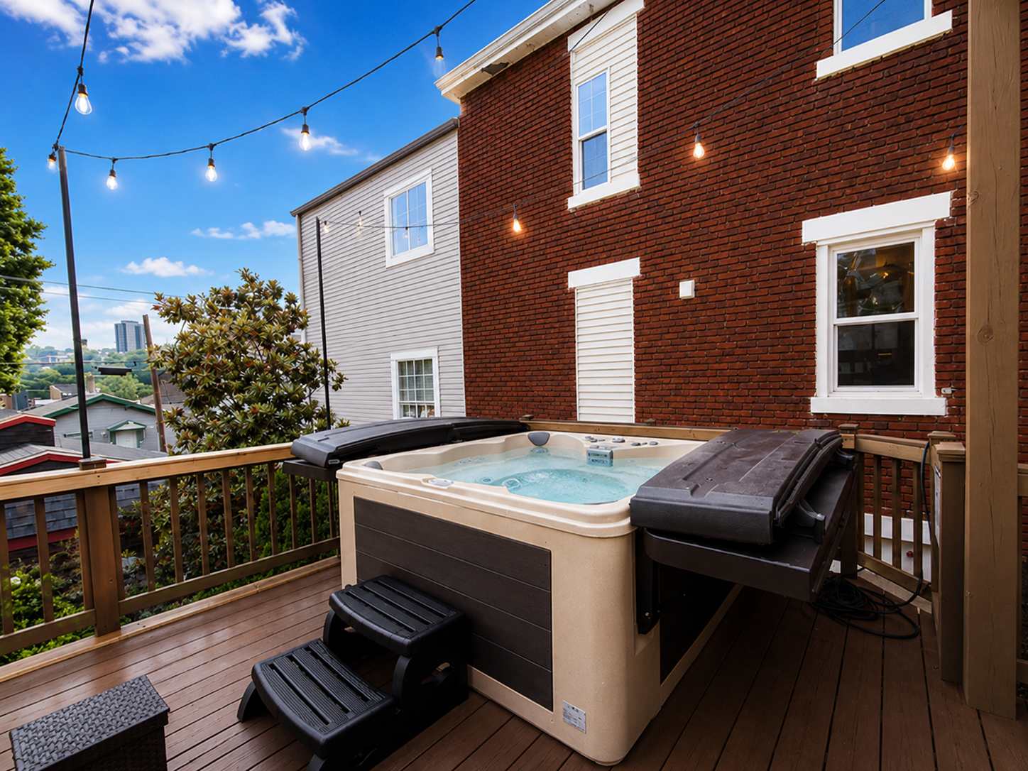 Bask in bubbling bliss in the private hot tub!