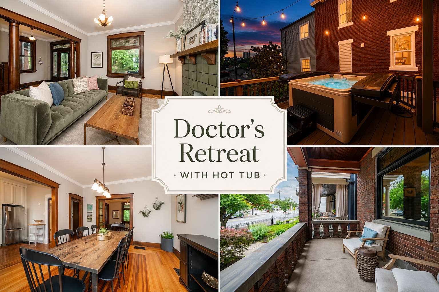 Welcome to Doctor's Retreat – A beautifully restored historic home in Dayton, KY featuring spacious gathering areas, a relaxing hot tub, and timeless charm just minutes from downtown Cincinnati