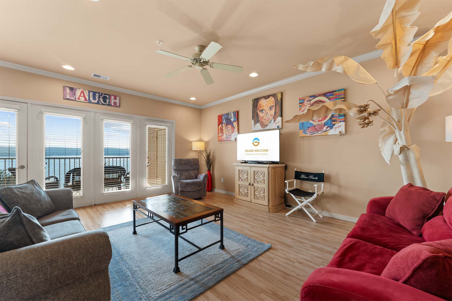 Curl up in the inviting living room & enjoy a movie night at home
