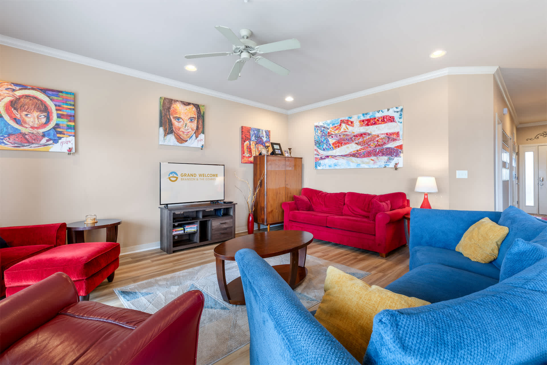 Curl up in the inviting living room & enjoy a movie night at home​