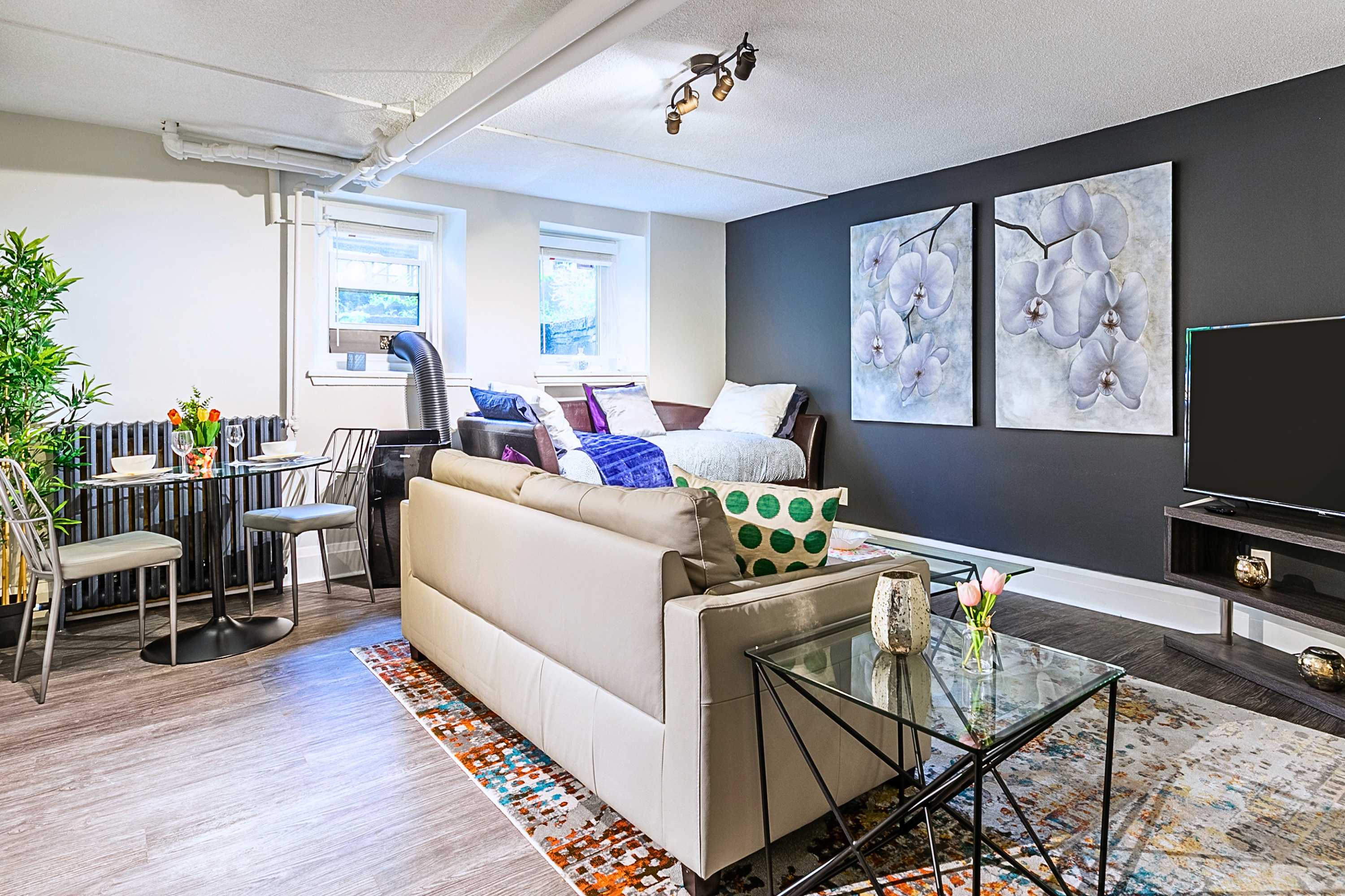 Functional Living & Dining Area With TV Setup
