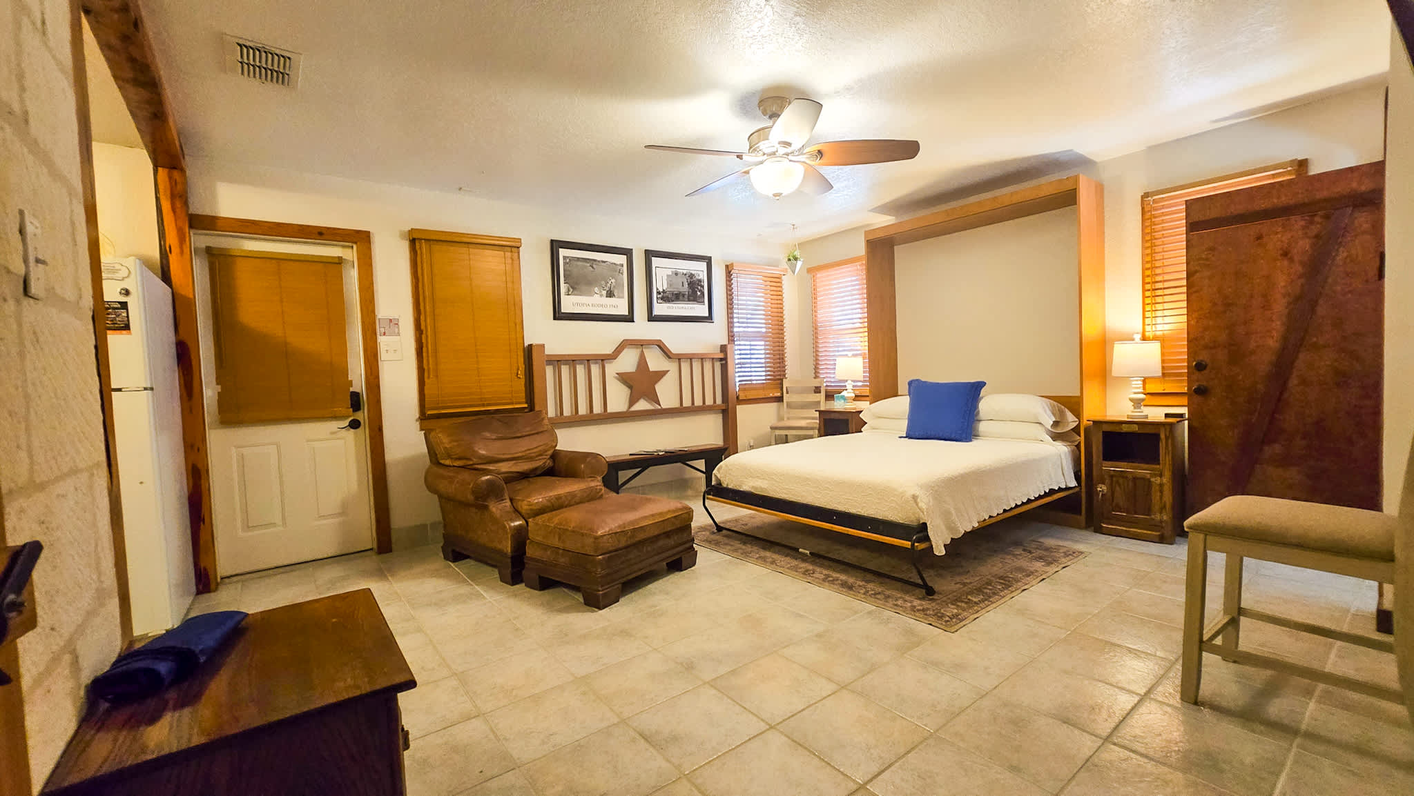 Recharge in the cozy queen-sized Murphy bed & stream your favorites on the smart TV​