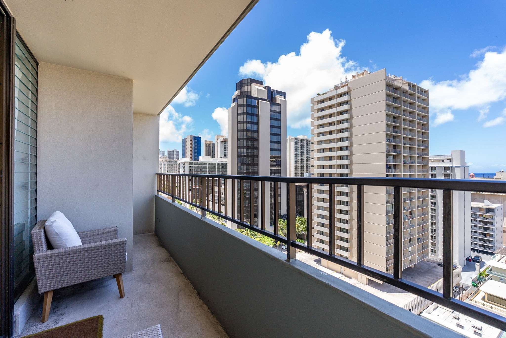 Sip morning coffee or an evening cocktail with gorgeous views on the balcony​