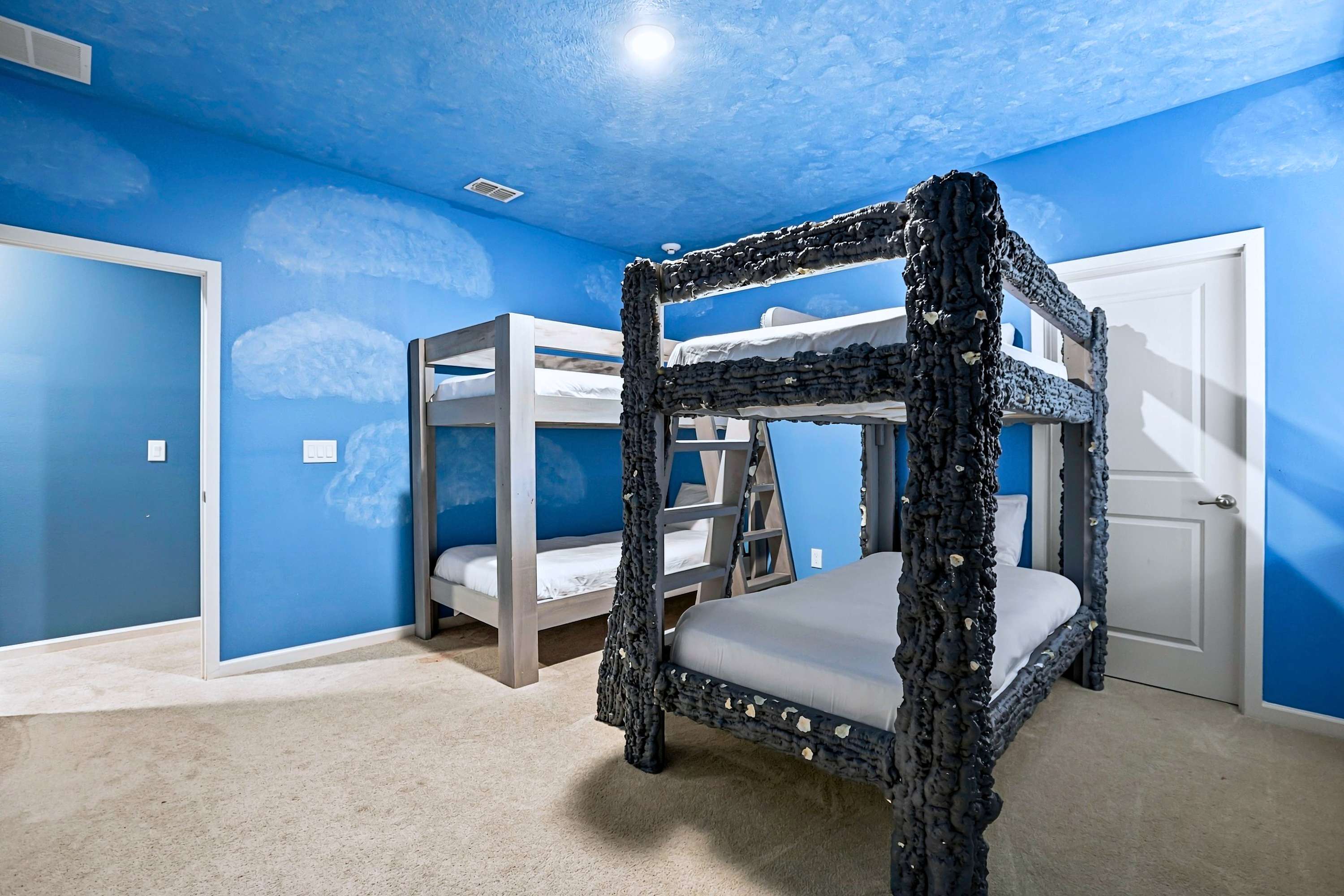Avatar themed bunk room setup with dual bunk beds and direct en-suite bath access