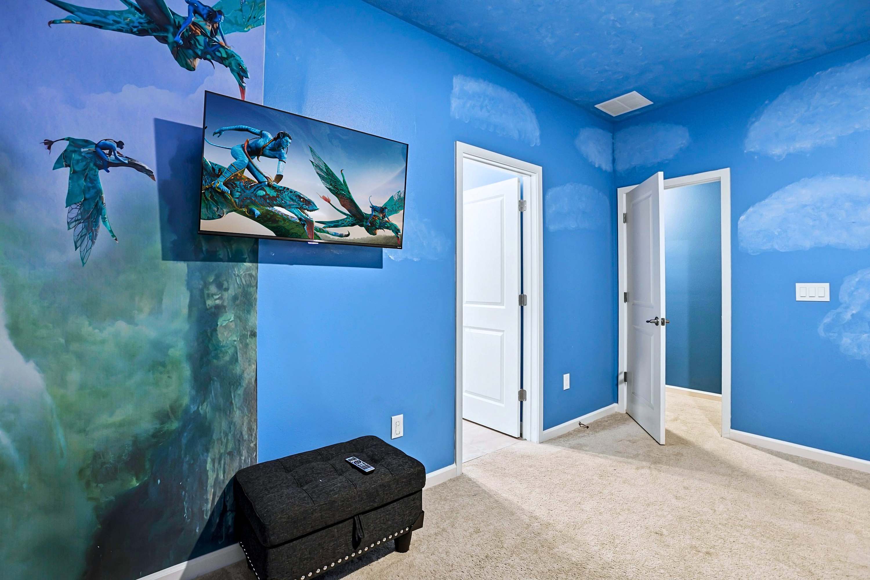 Avatar theme room equipped with smart TV entertainment and handy storage box