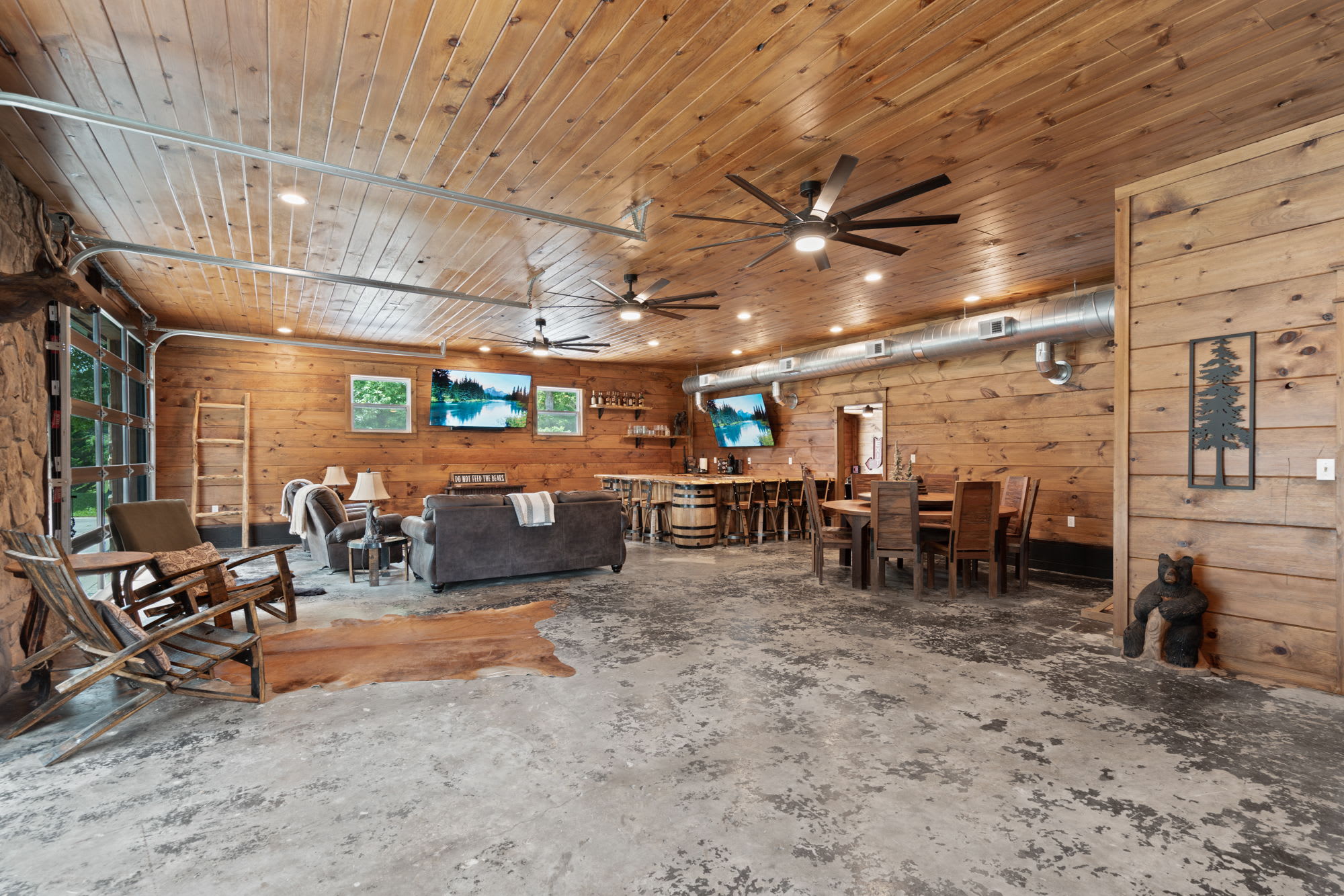 Bunk house entrance with open concept entraining space