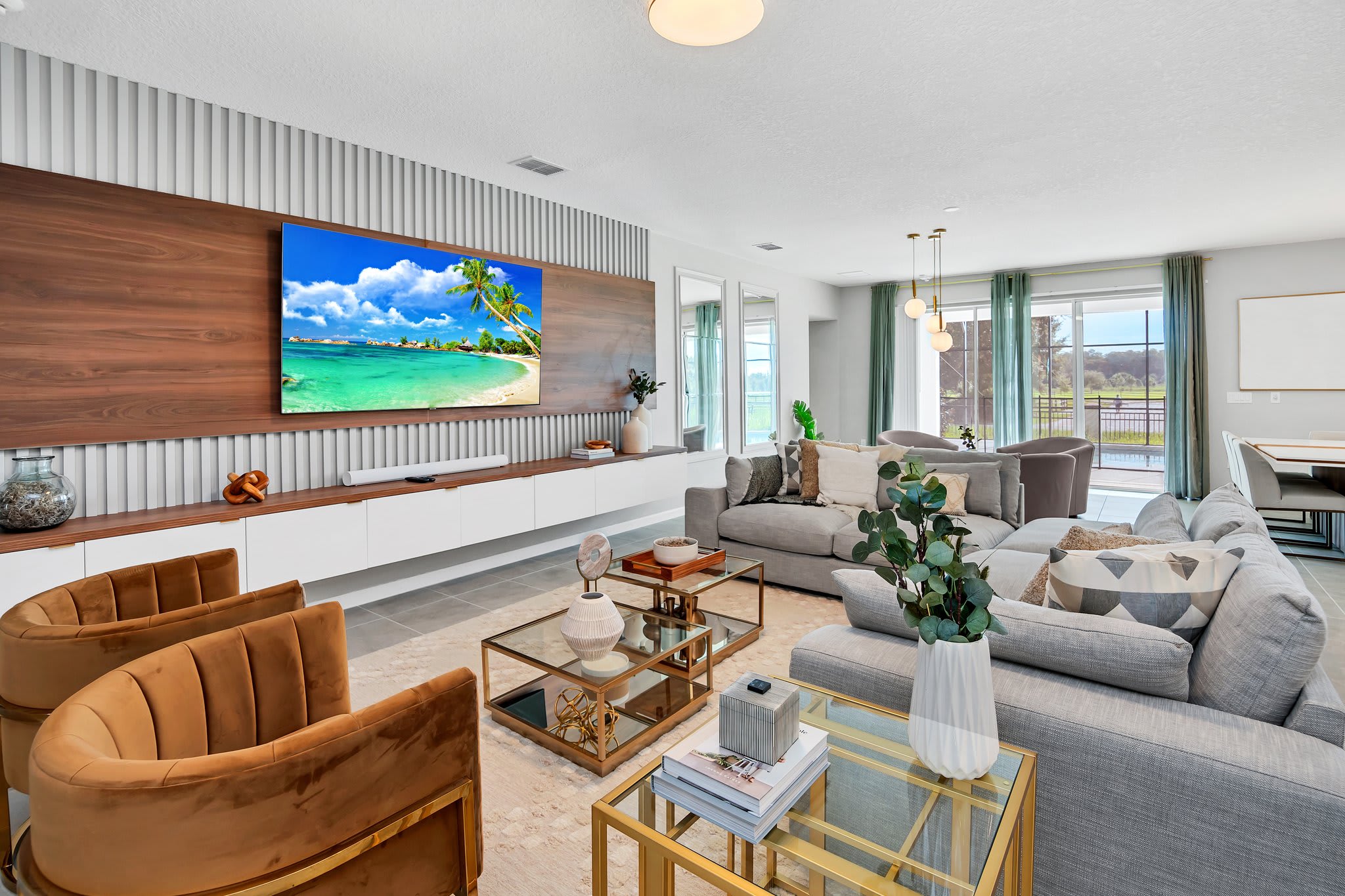 Relax in this luxurious living room with plush seating, modern decor, and stunning outdoor views—perfect for unwinding after a day of adventure.