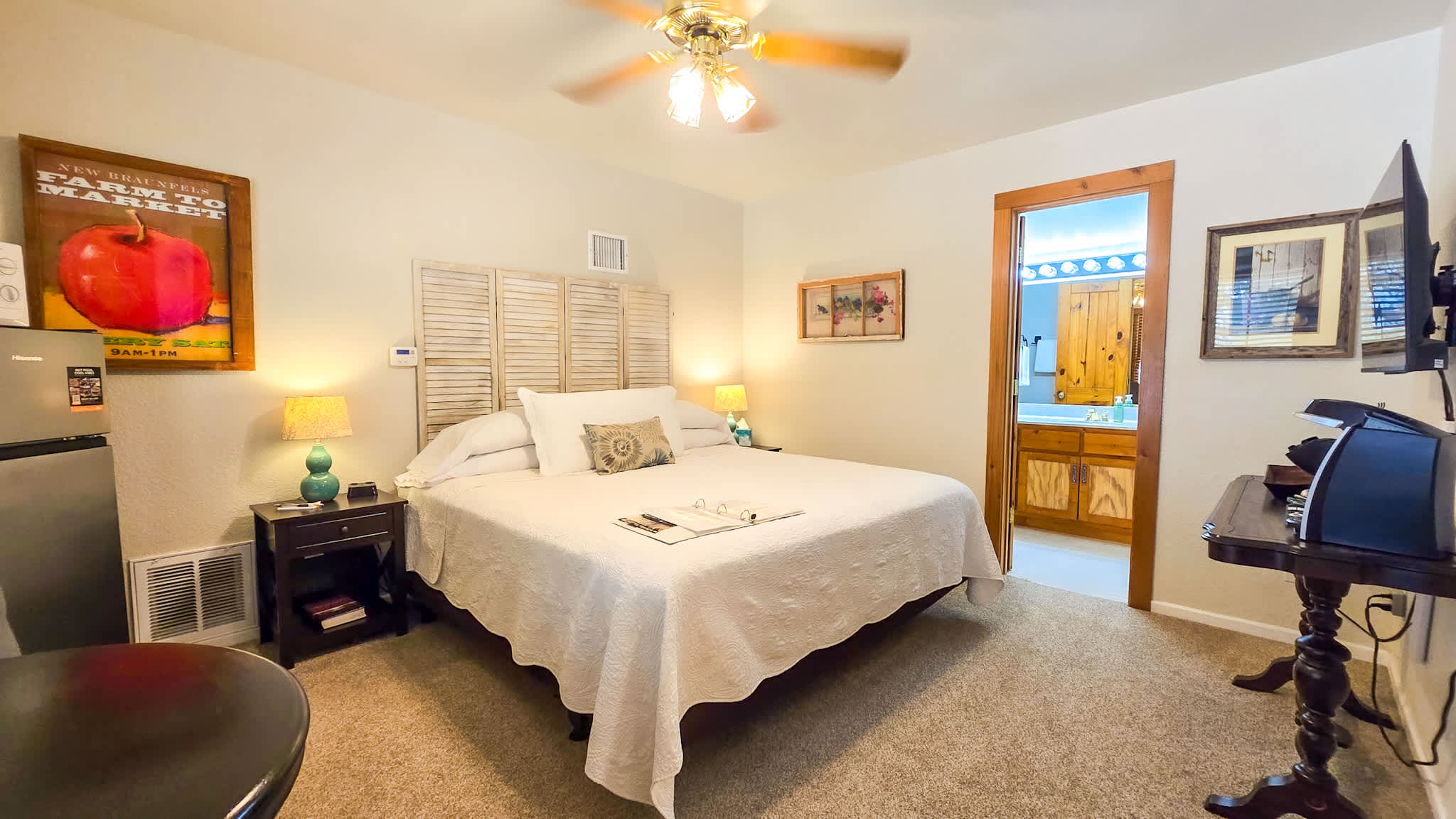 Recharge in this studio’s king-sized bed & stream your favorites on the smart TV​