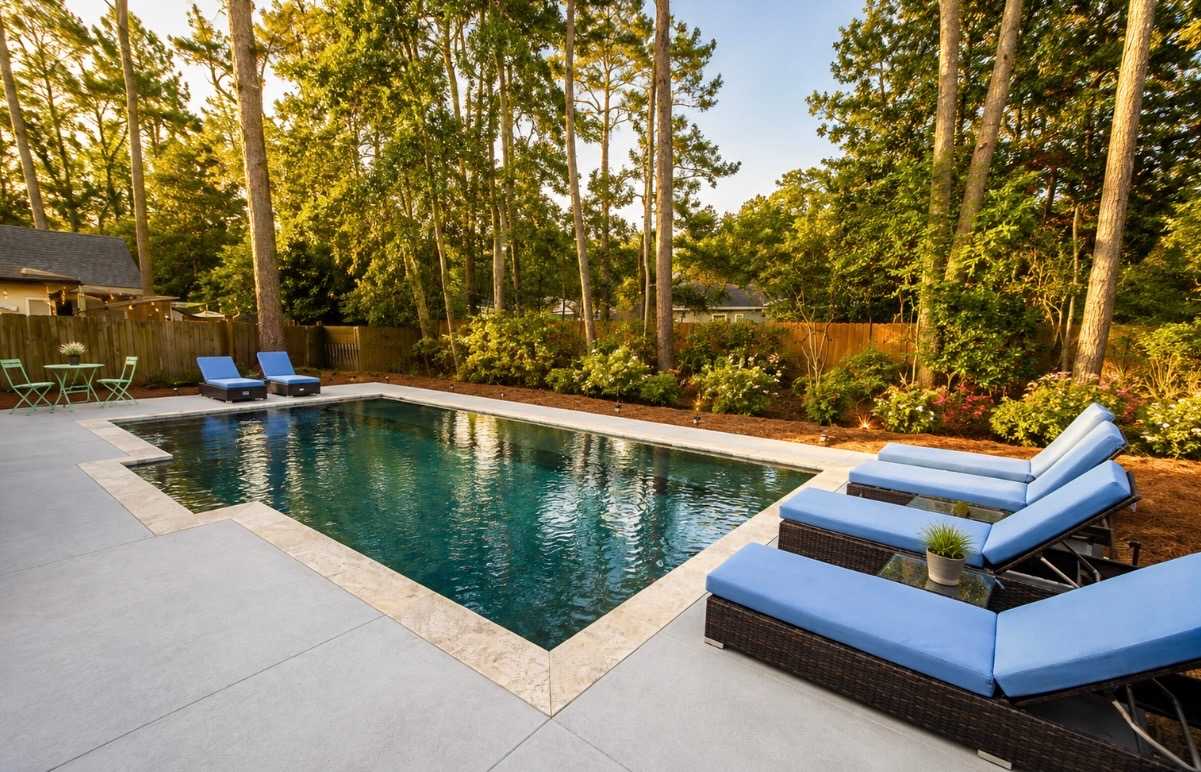 Golden hour backyard pool 