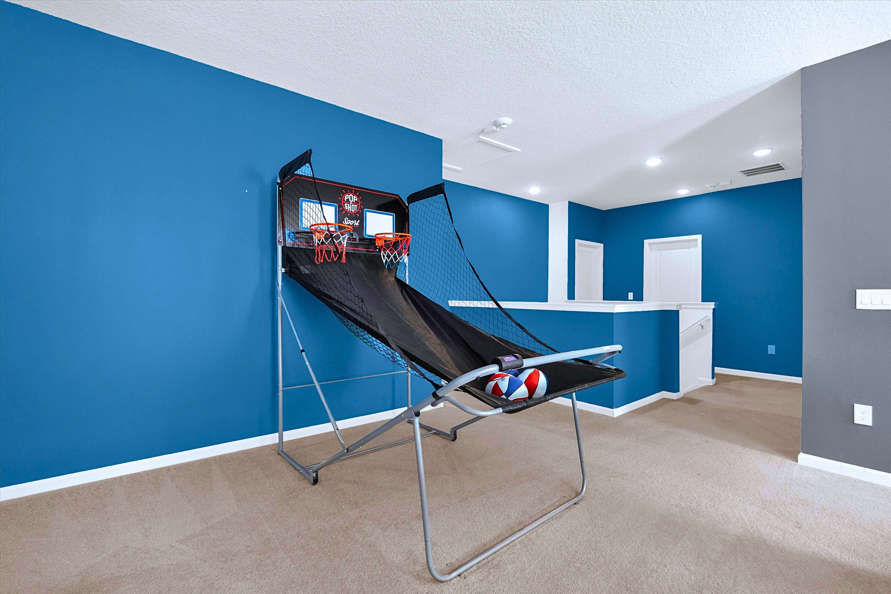Fun for all ages: Head upstairs to the loft for endless indoor arcade basketball battles.