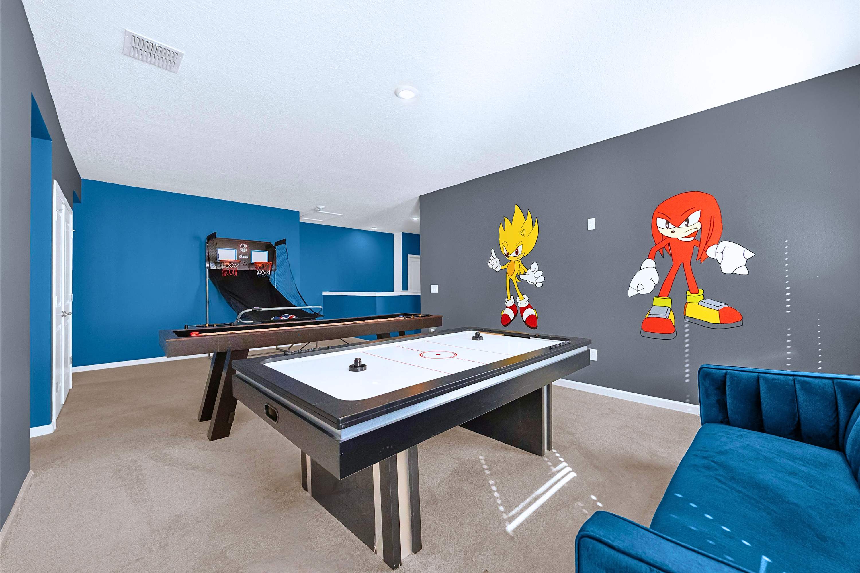 Game Room with Air Hockey & Foosball – Perfect for hours of family fun and friendly competition.