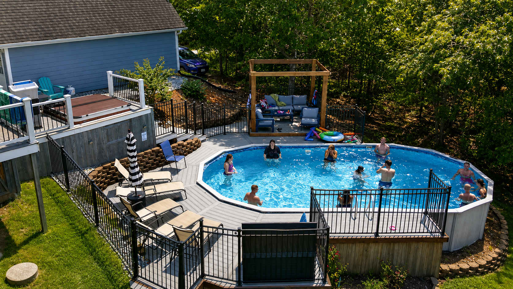 Enjoy your own private swimming pool with loungers and umbrella