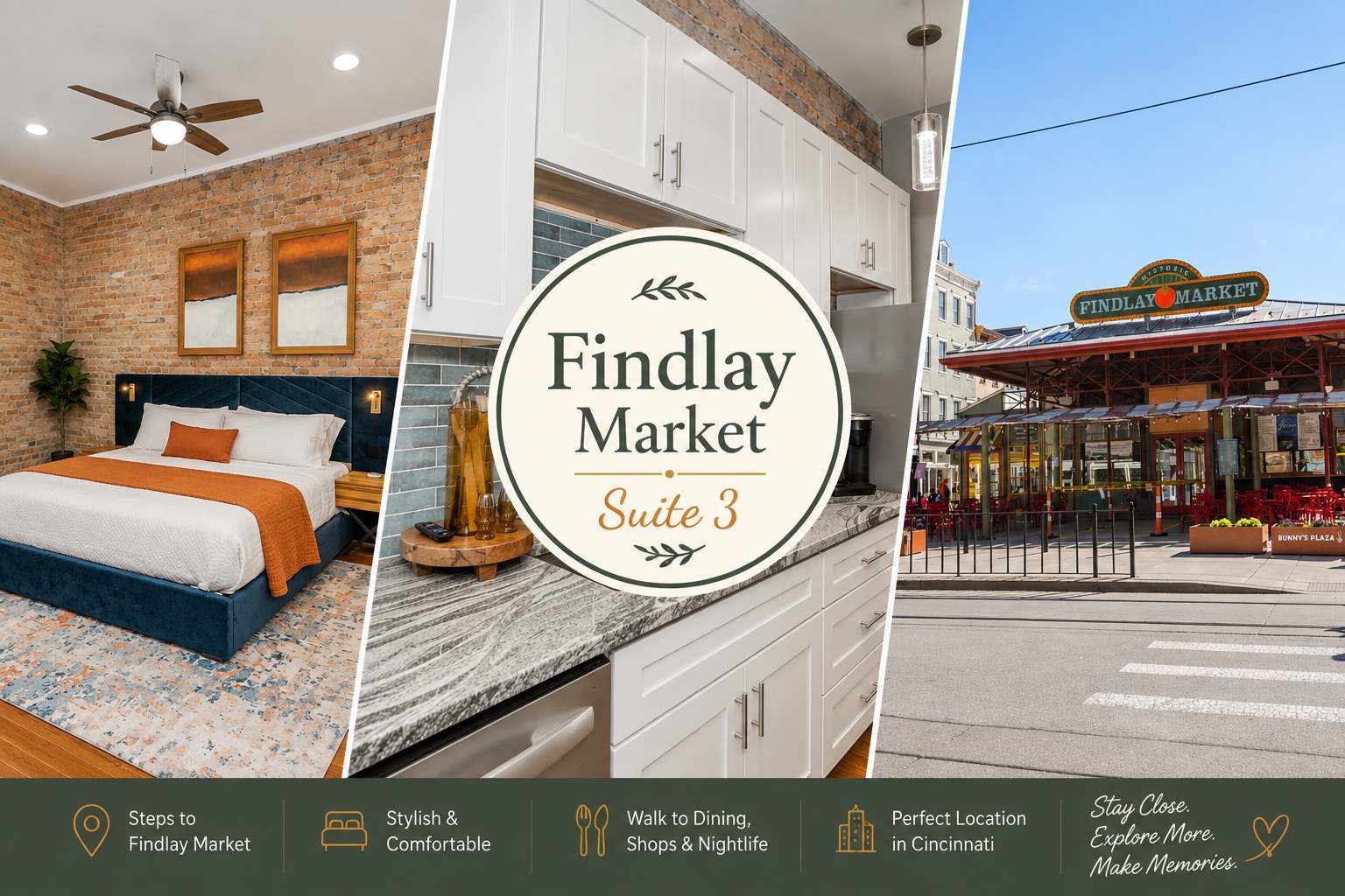 Experience the charm of Cincinnati in the heart of the historic Findlay Market district. Just steps away from local restaurants, breweries, shops, and entertainment.