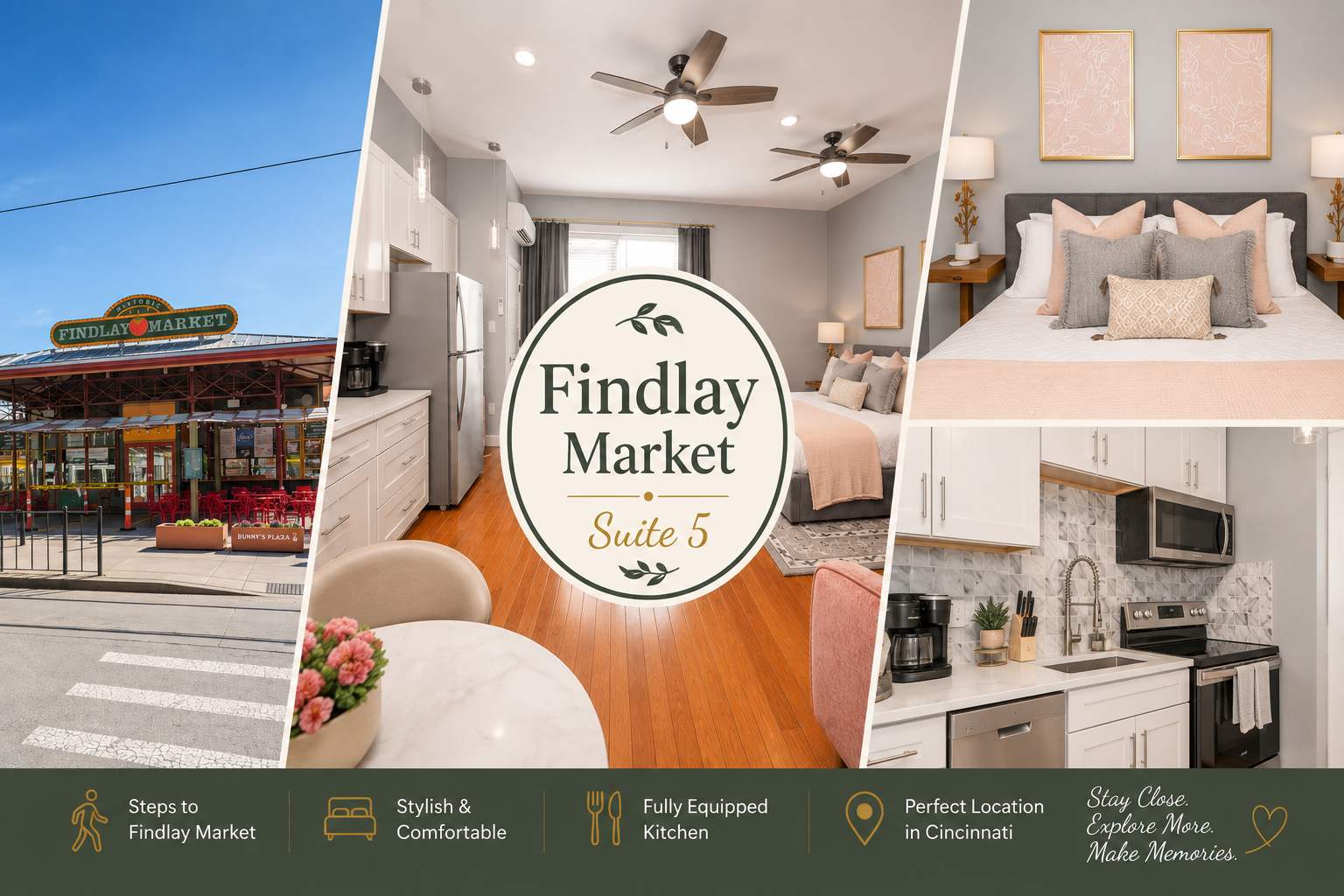 Experience the charm of Cincinnati in the heart of the historic Findlay Market district. Just steps away from local restaurants, breweries, shops, and entertainment.