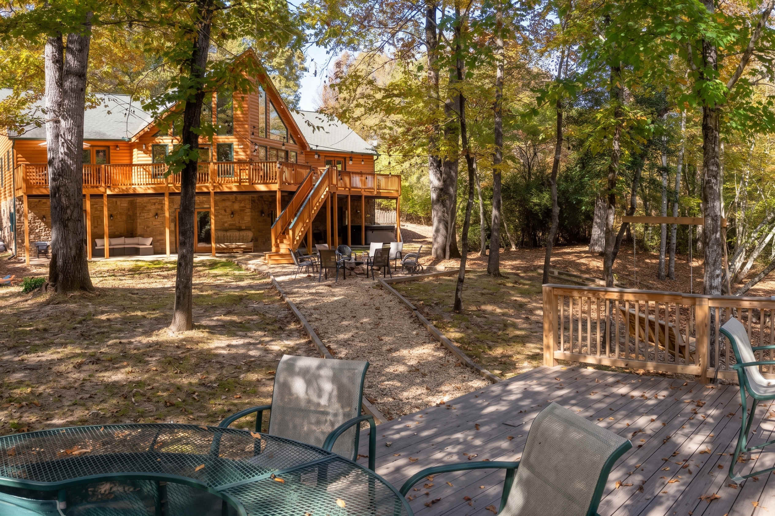 A peaceful backyard where you can unwind and enjoy the surrounding nature.