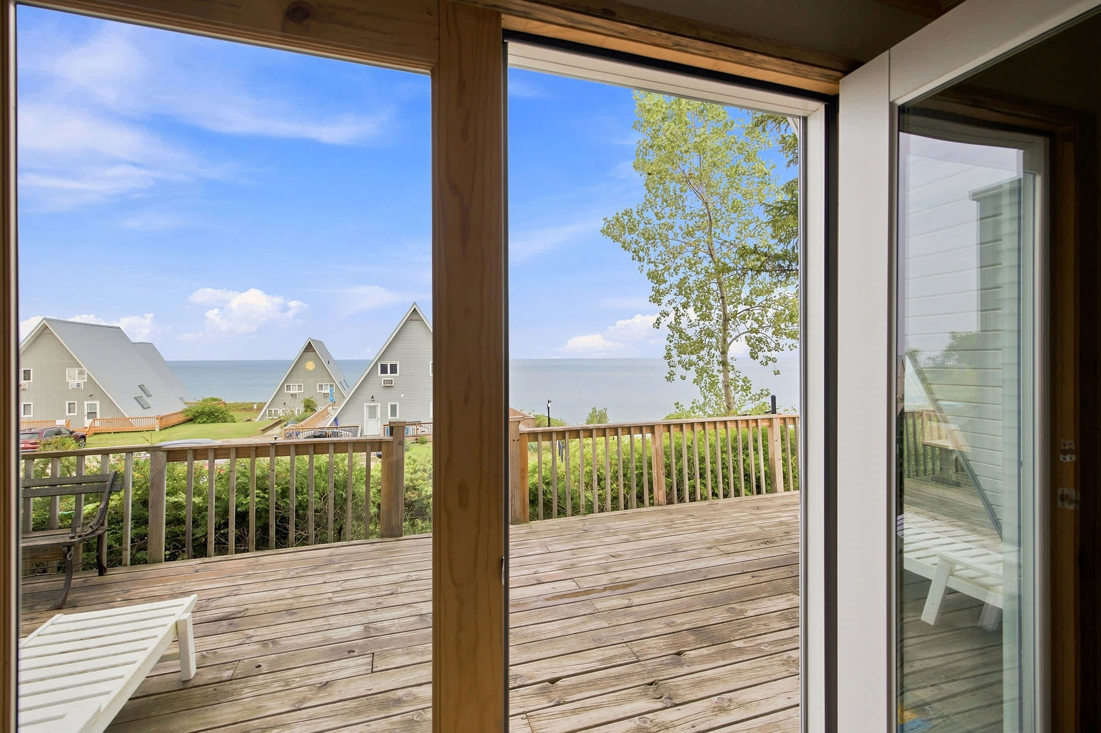 Lake Michigan views are visible right from the chalet’s living room.