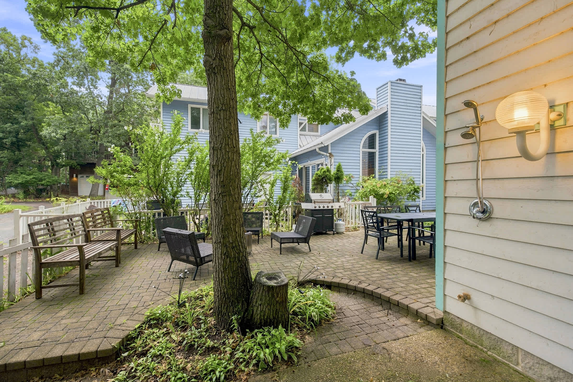 Outdoor seating and grill - who's bringing the hot dogs?