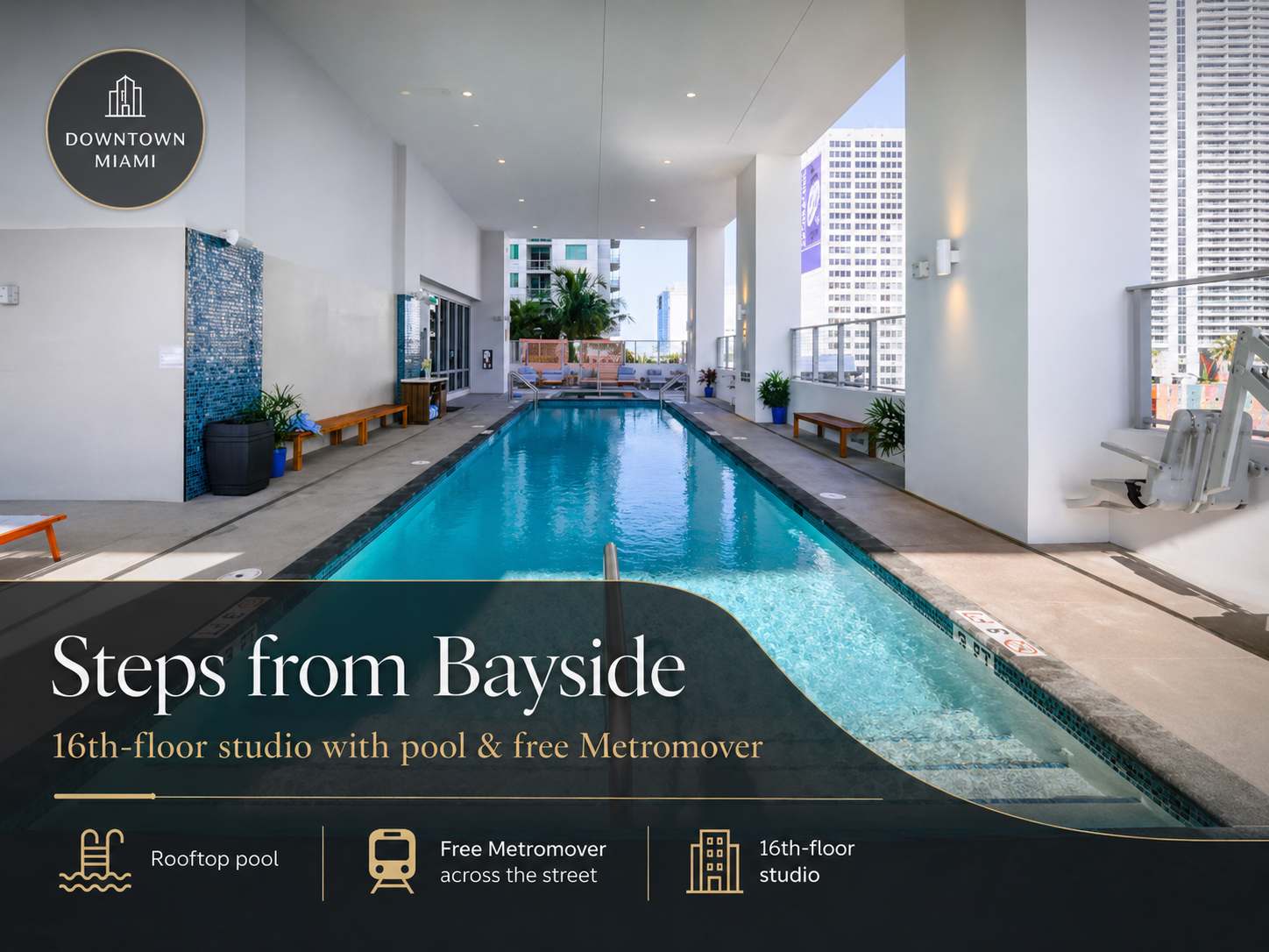 Downtown Miami studio with a private sleeping alcove: rooftop pool...