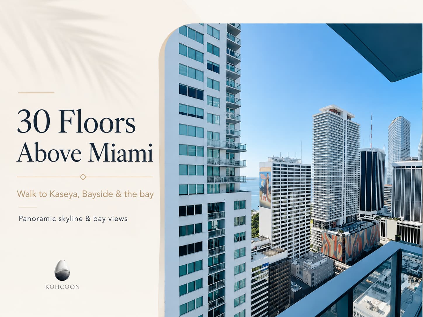 Downtown Miami studio on the 30th floor: city views, walk to Kaseya...