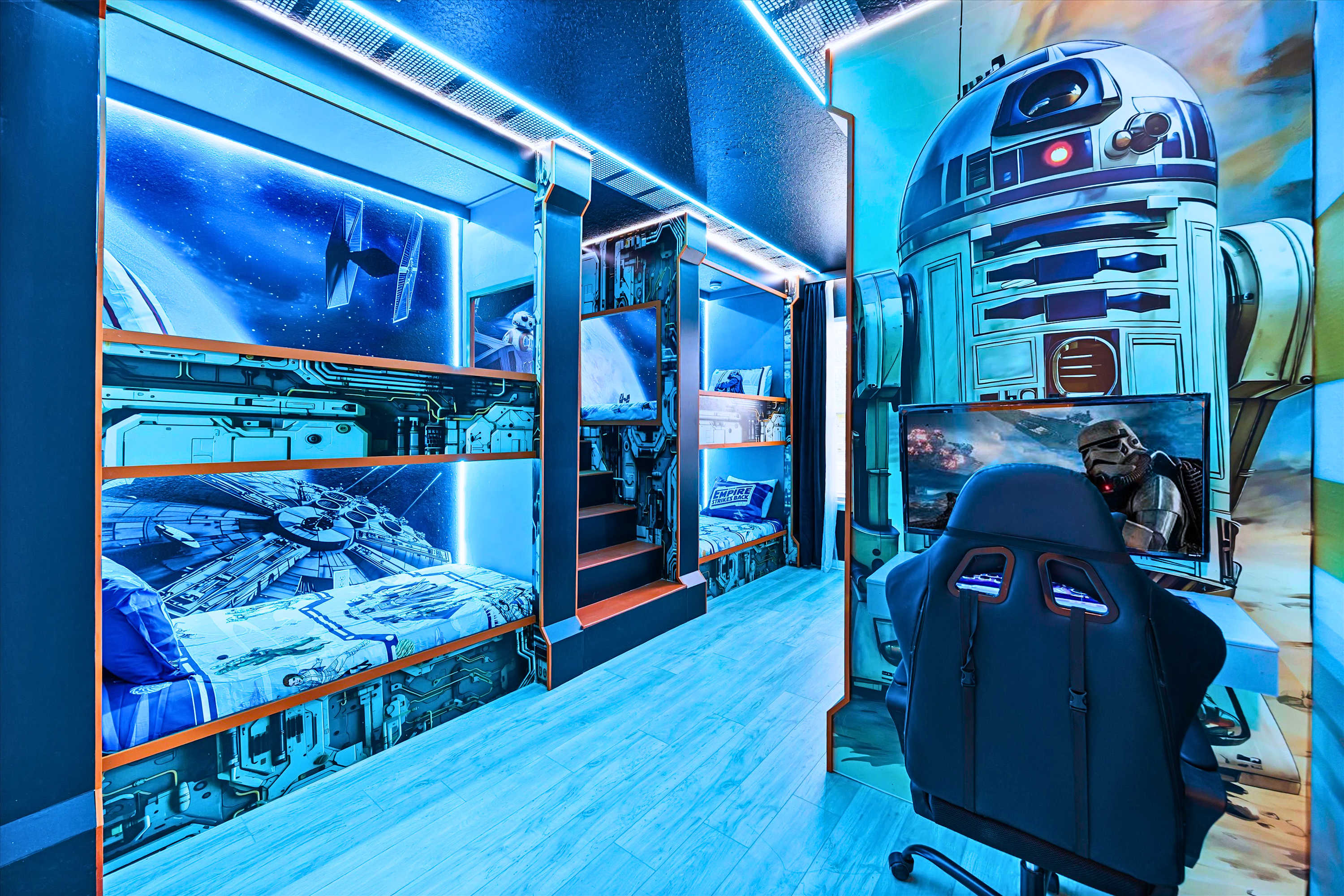 Star Wars arcade-themed bedroom