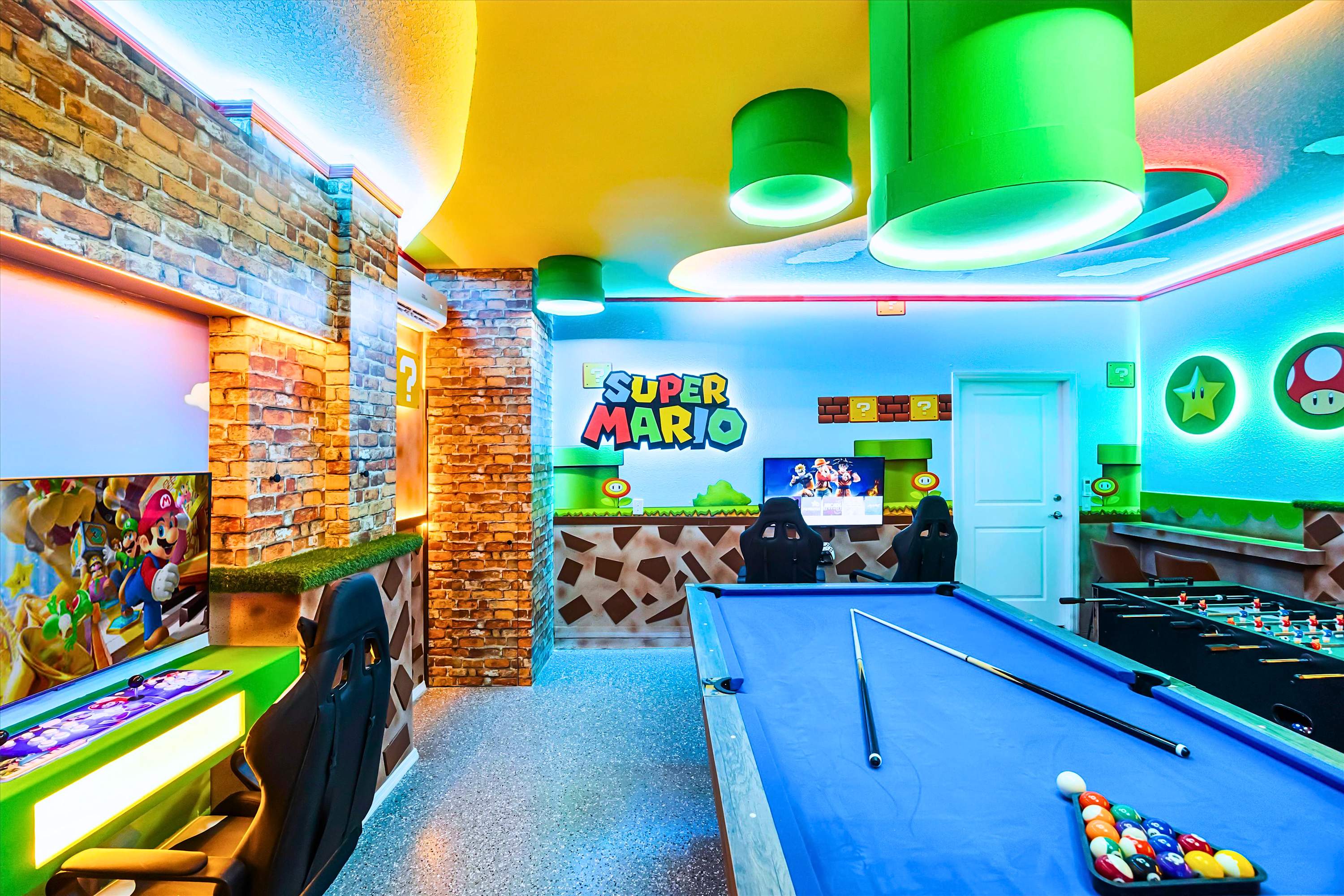 Play & Entertain in Super Mario Game Room with Pool & Arcade