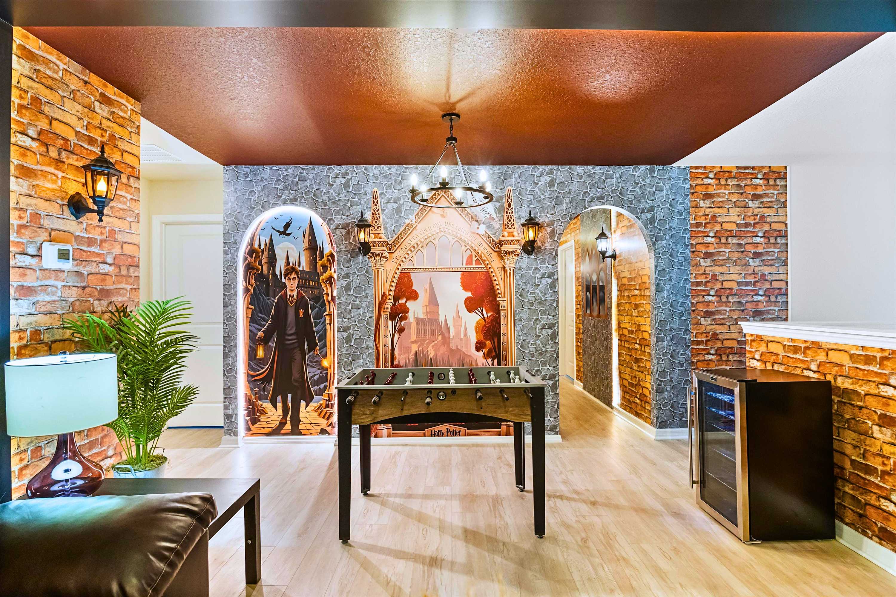 Harry Potter themed loft with foosball and bar chiller