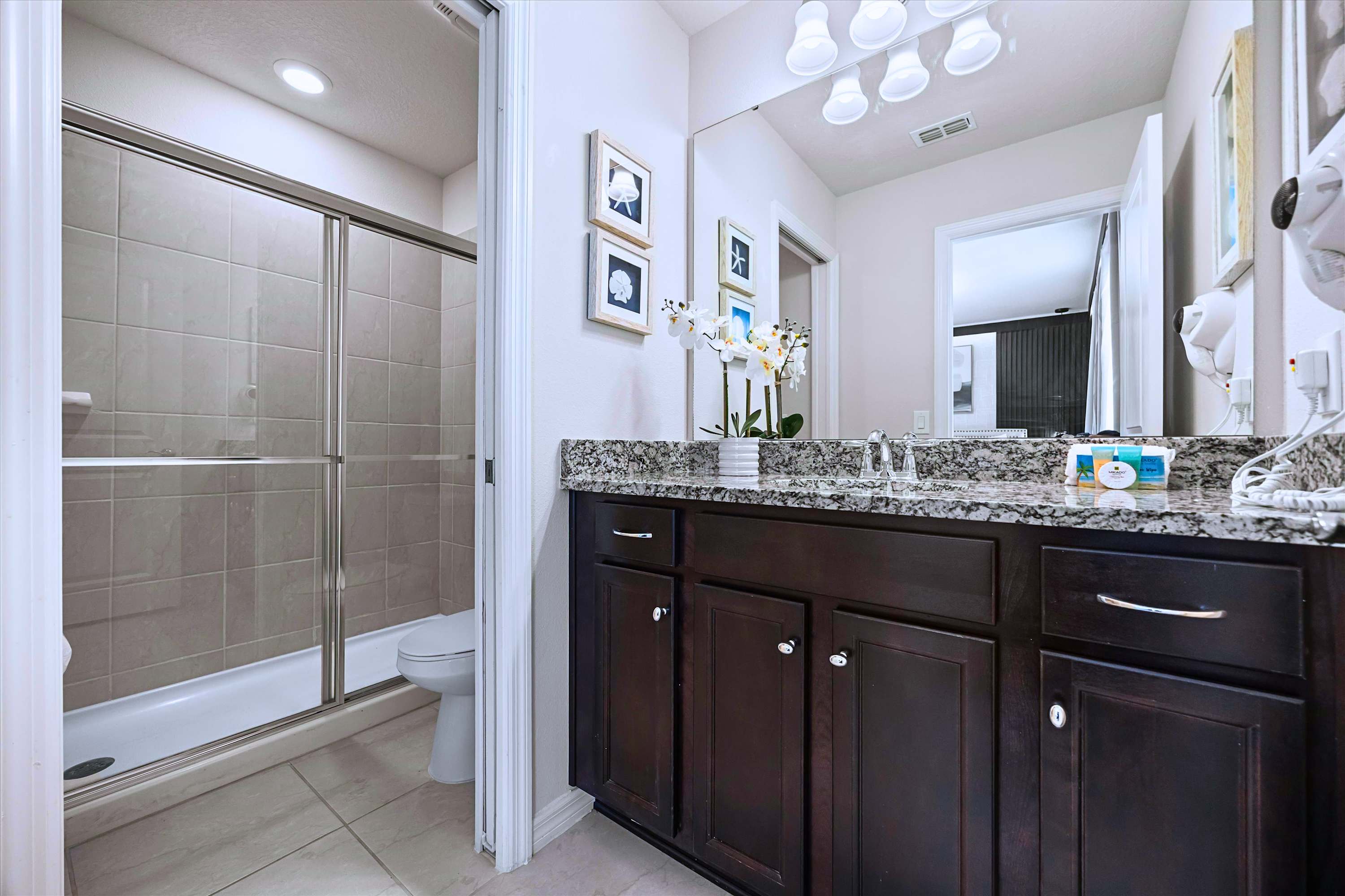 Sleek En-Suite Guest Bath Featuring Walk-In Glass Shower