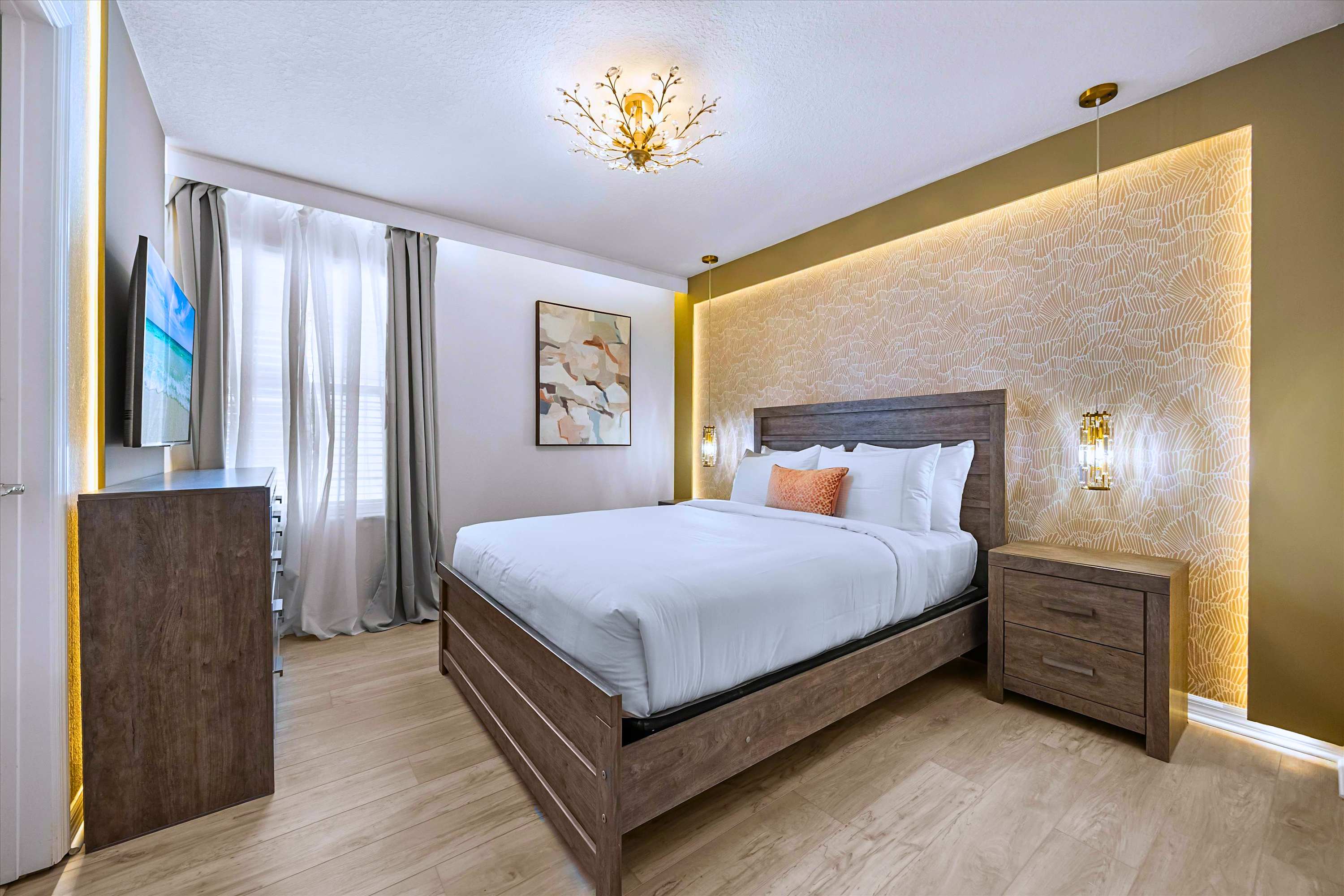 Master-Style Queen Suite Featuring Architectural Backlit Wall