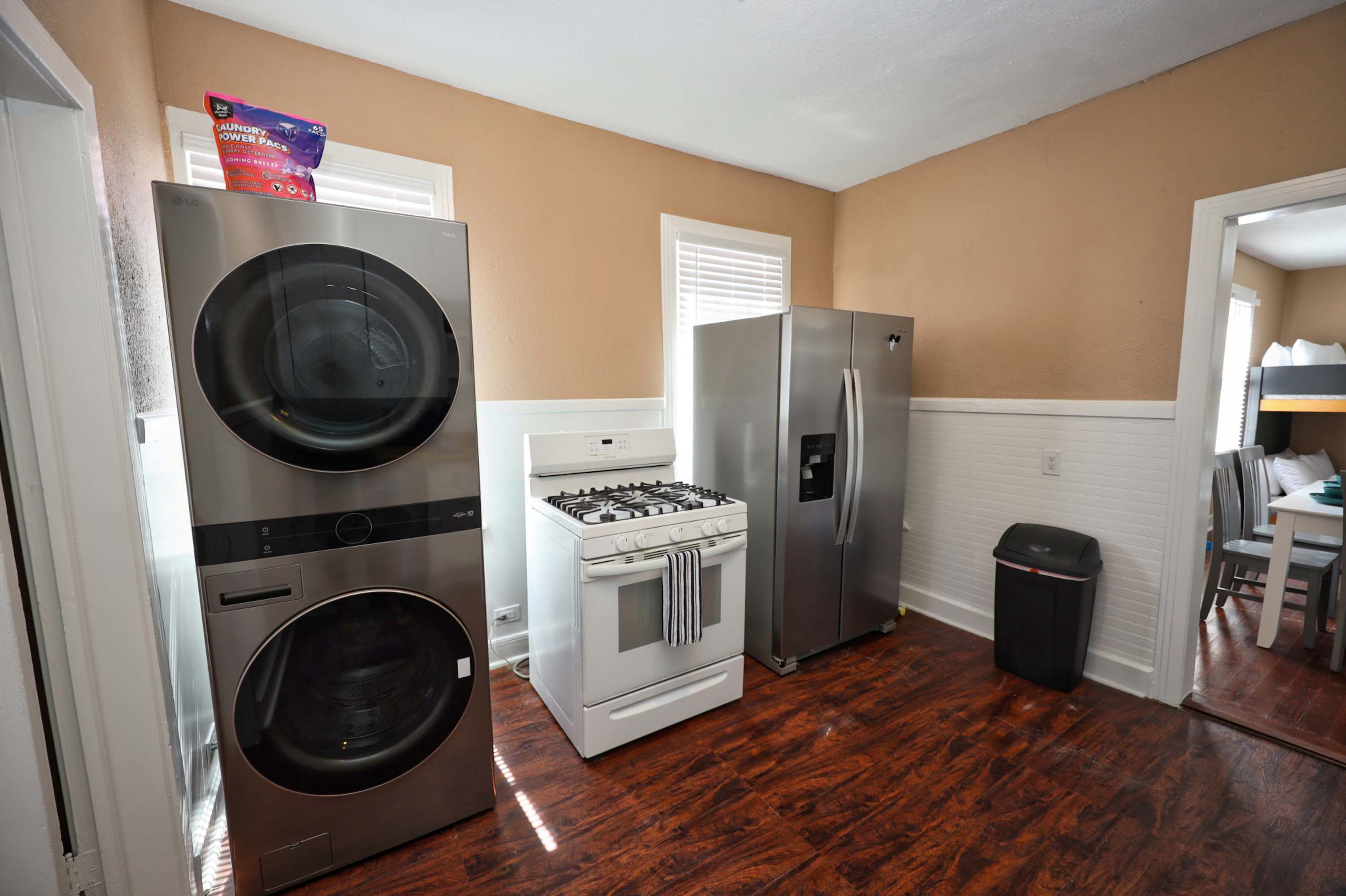A practical kitchen and laundry space for a comfortable stay