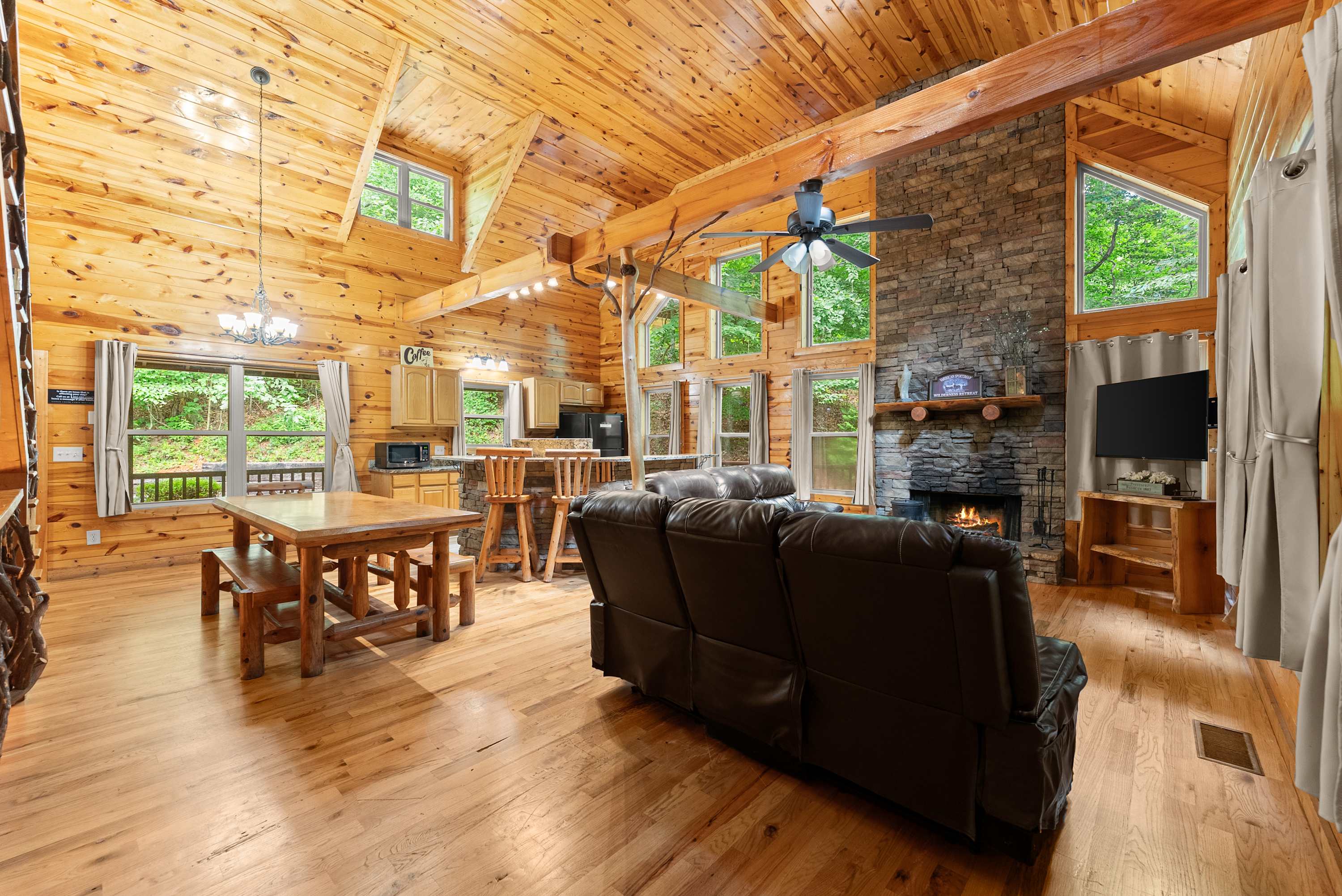 Dining space, kitchen, & living room