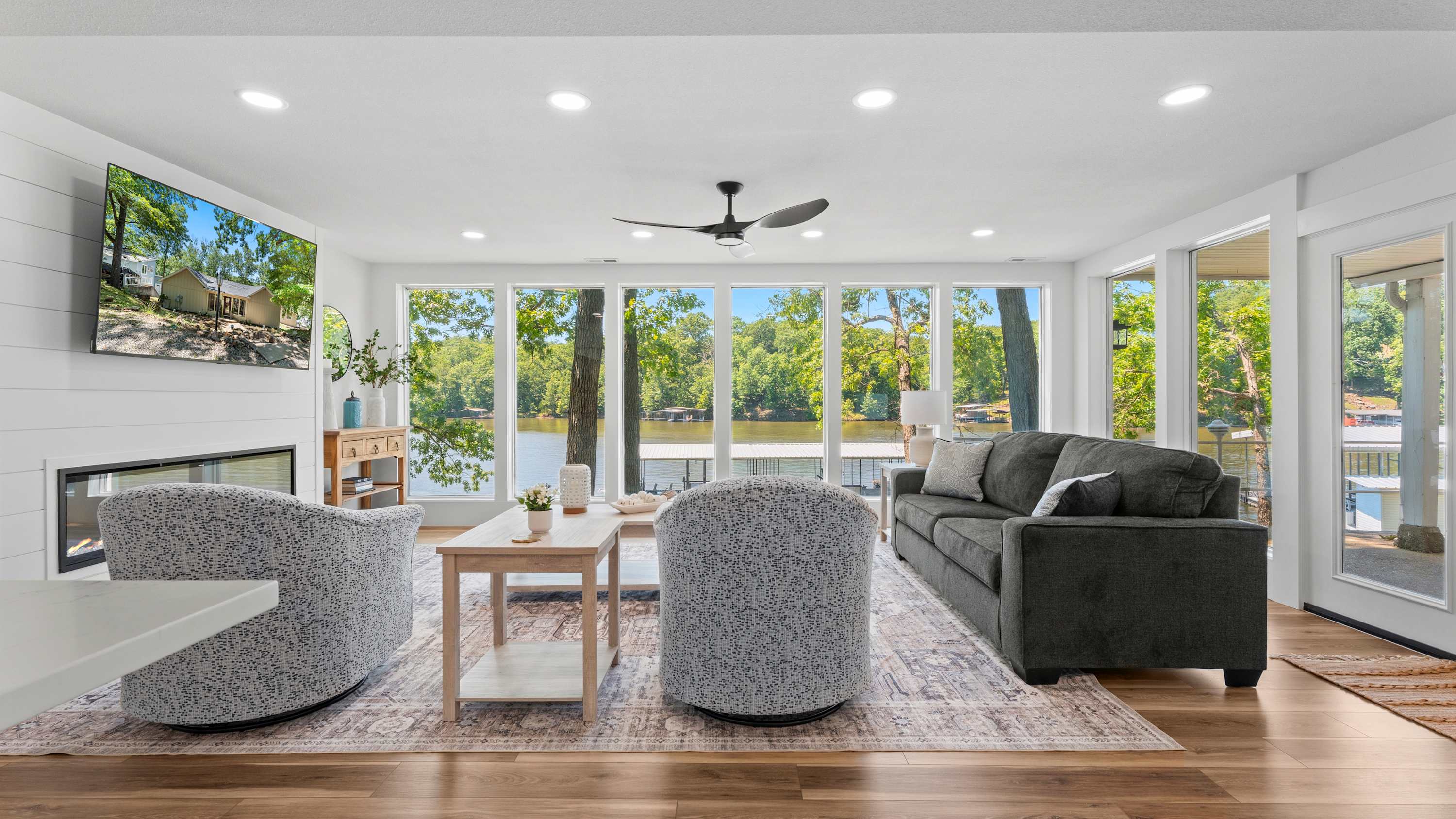 The lower-level lounge area is ideal for epic movie & game nights​