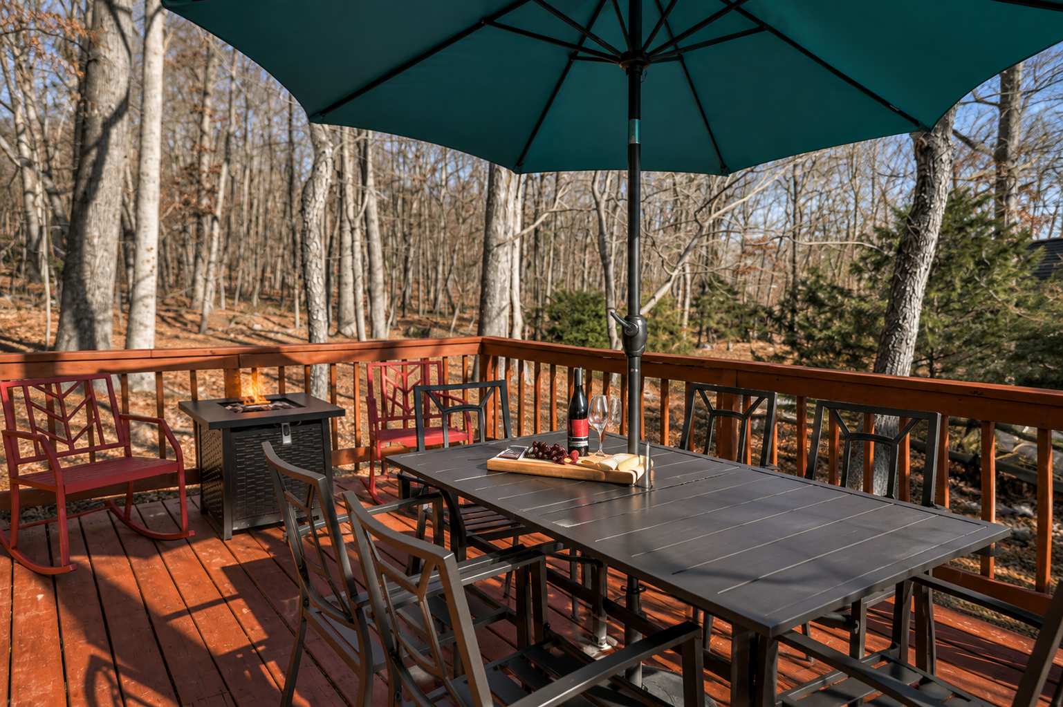 Step outside and enjoy the mountain air from the deck. It's a great place to start the morning with coffee, enjoy an afternoon meal, or settle in for the evening.
