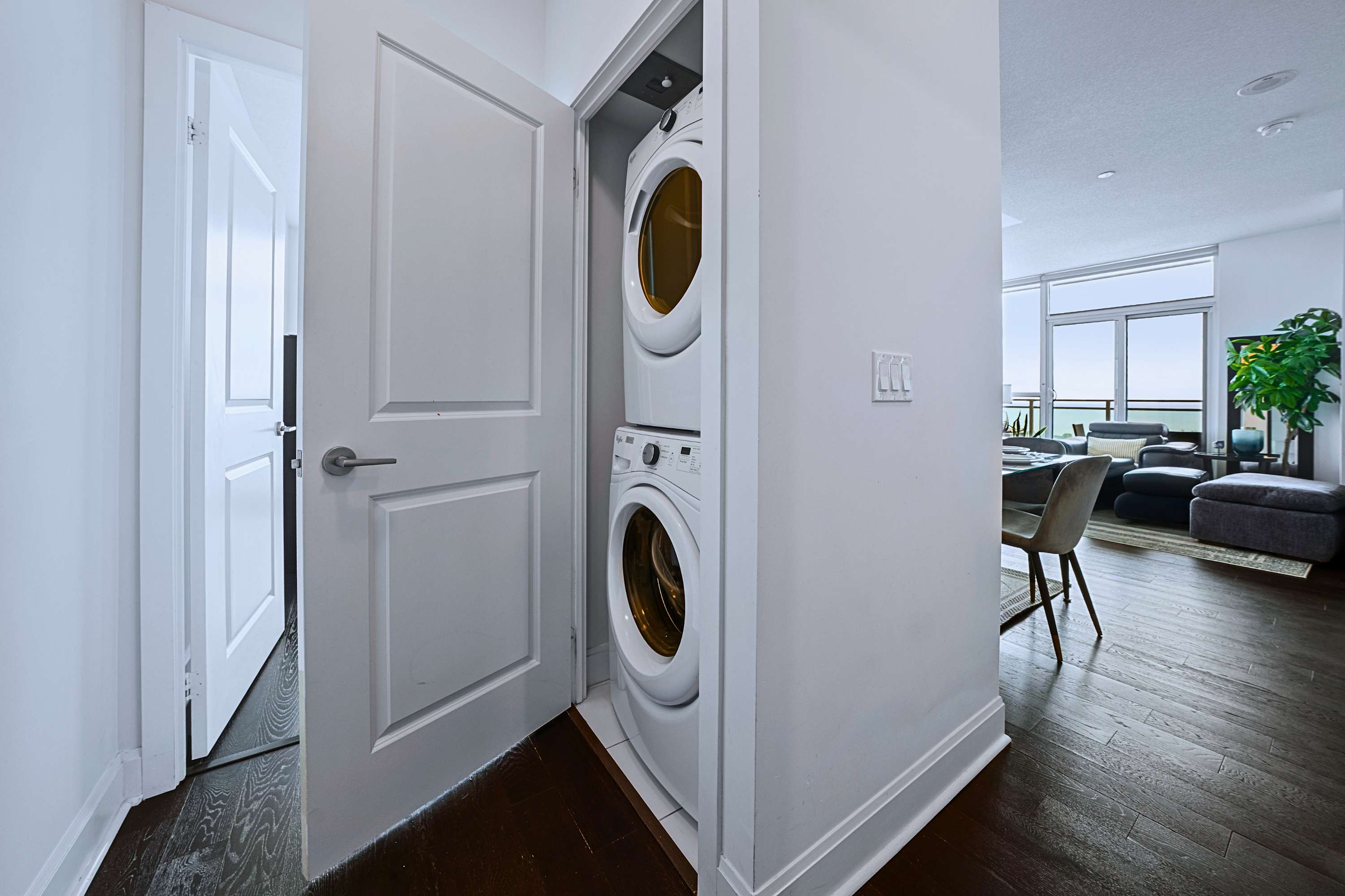 In-suite washer and dryer offering effortless laundry convenience for your long term stay.