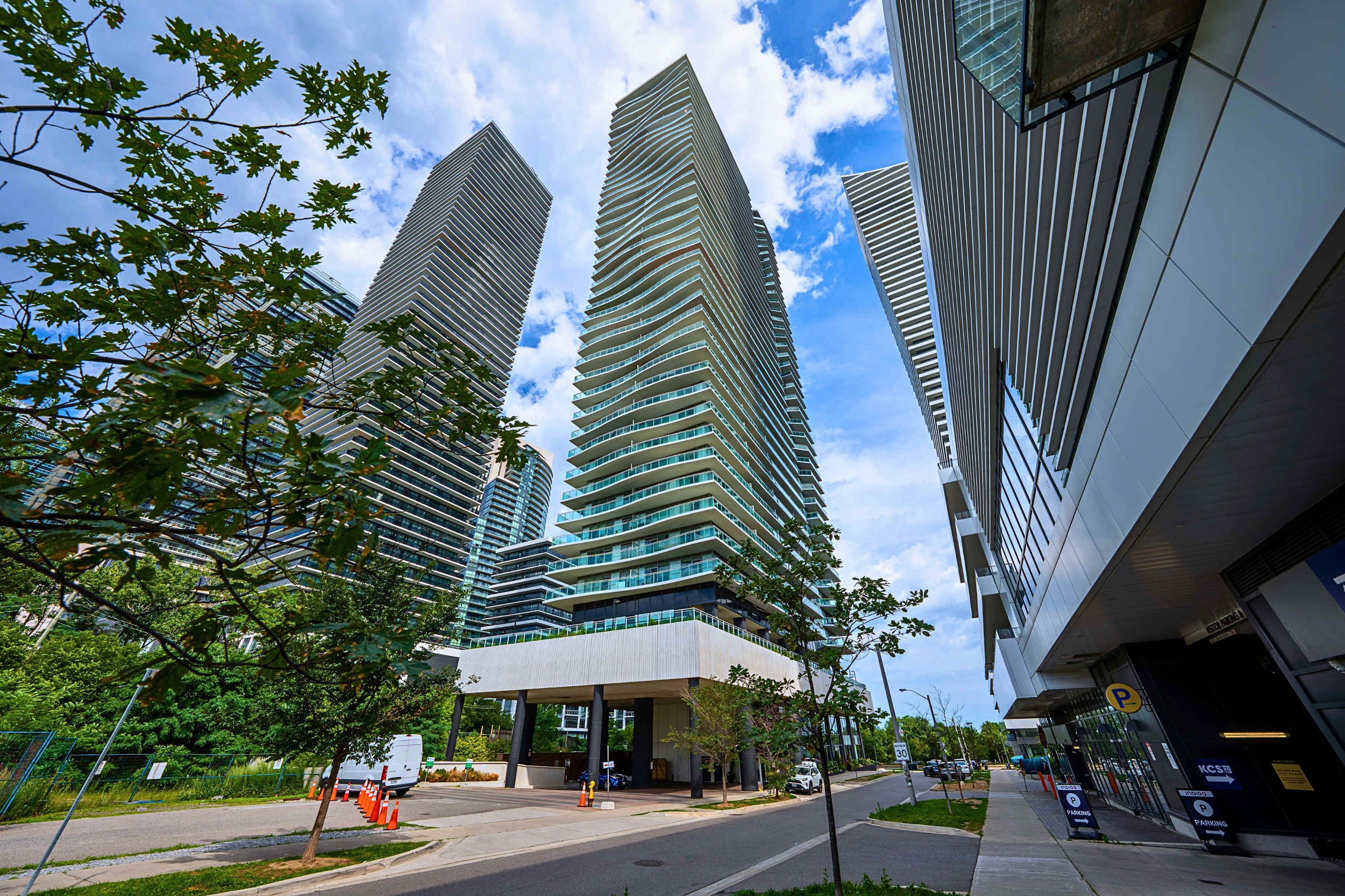 Sleek building exterior in a prime location, close to key city spots.