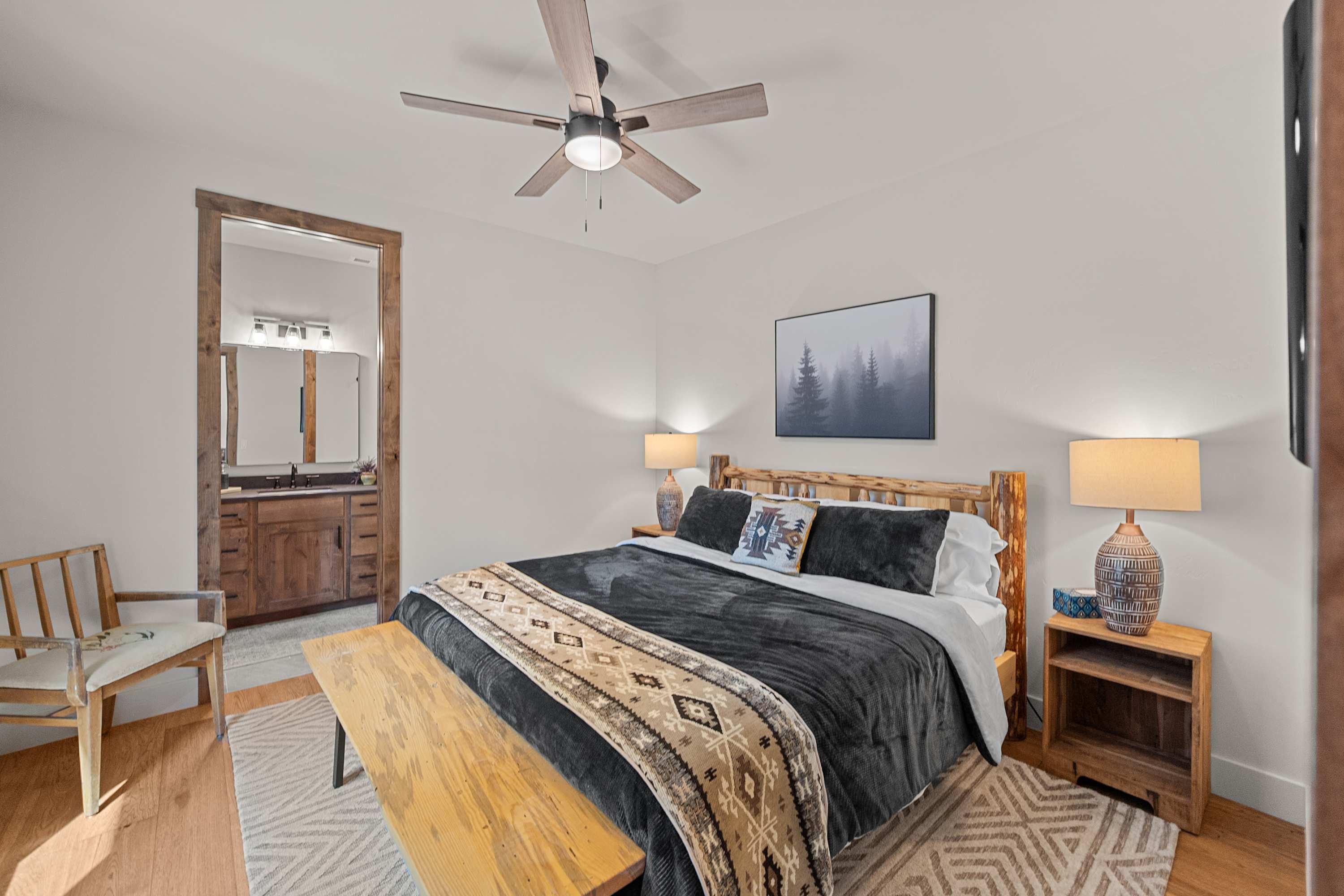 A peaceful bedroom designed for a restful night’s sleep