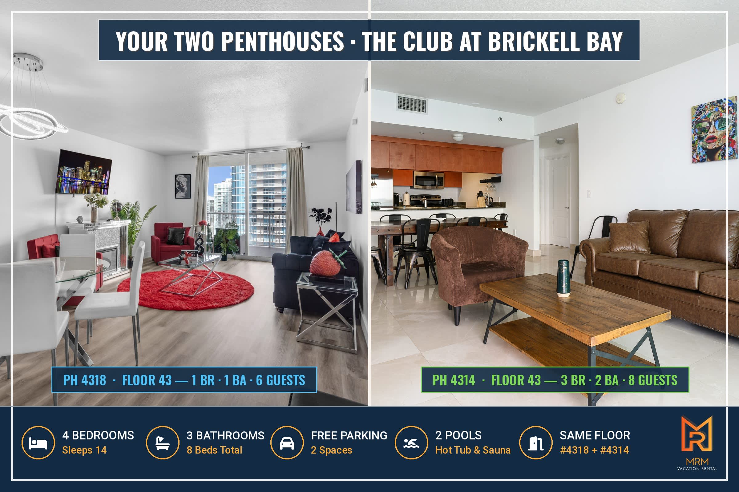 2 Penthouses Sleeps 14 · Brickell, Free Parking