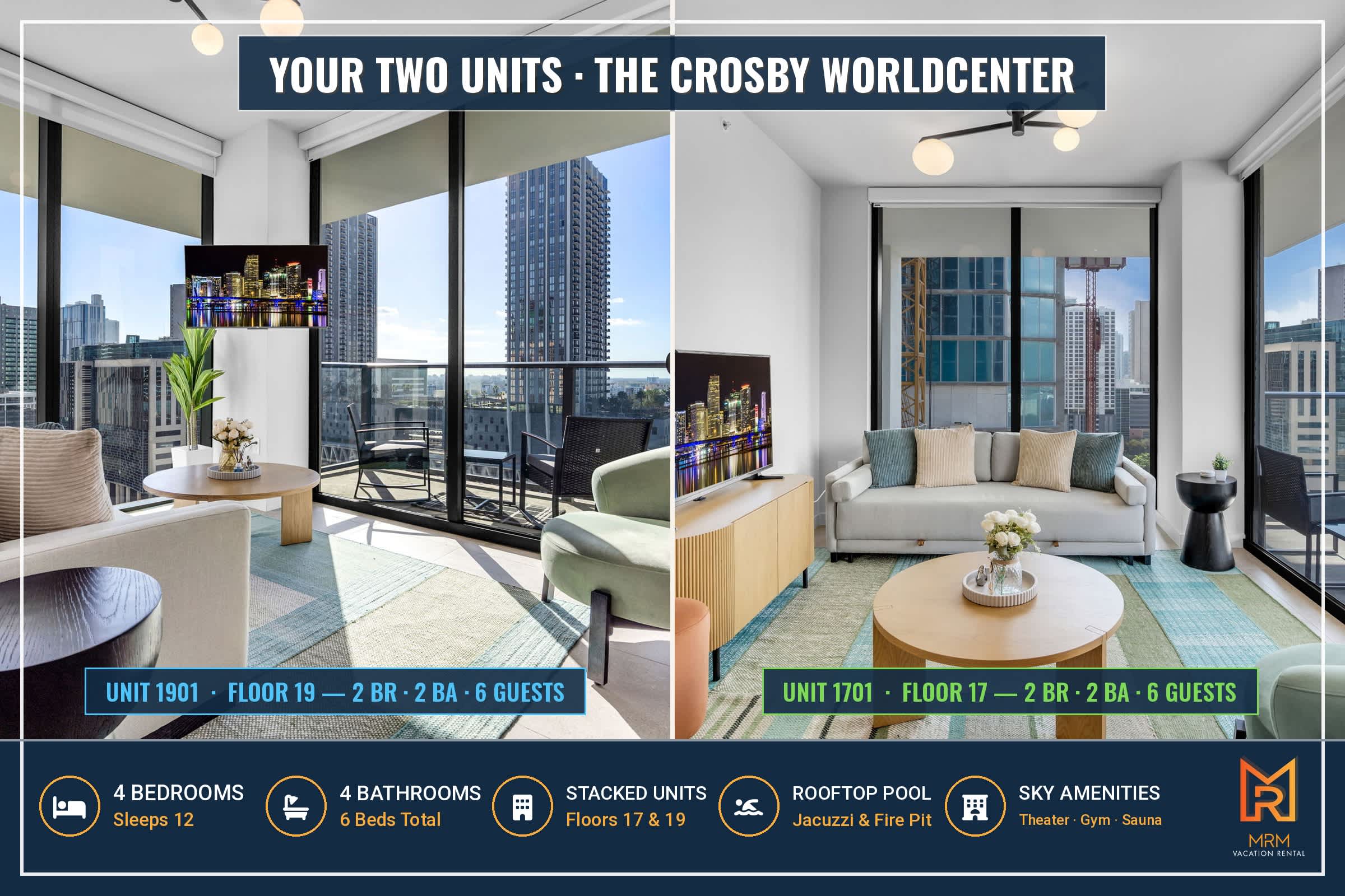 4BR/4BA 2-Unit Combo for 12 · Rooftop Pool + Views