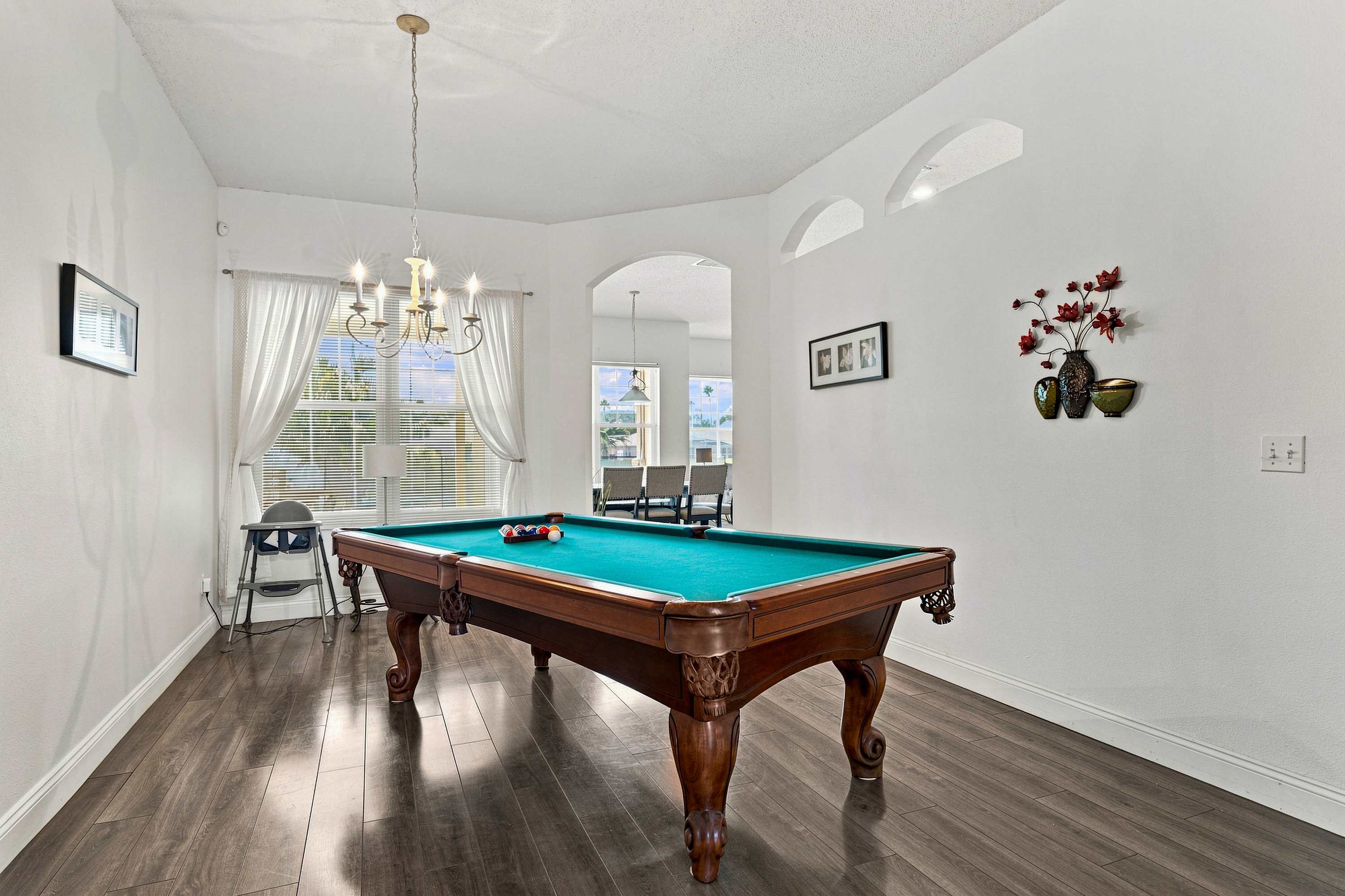 Rack 'em up! This pool table is ready for some friendly competition