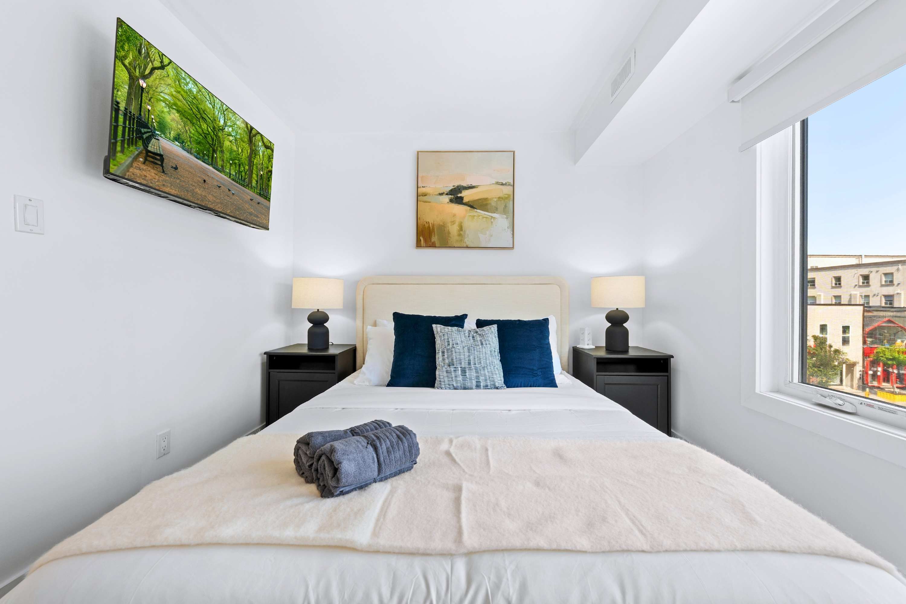 Premium queen mattress with hotel-grade linens ensuring a restful sleep.