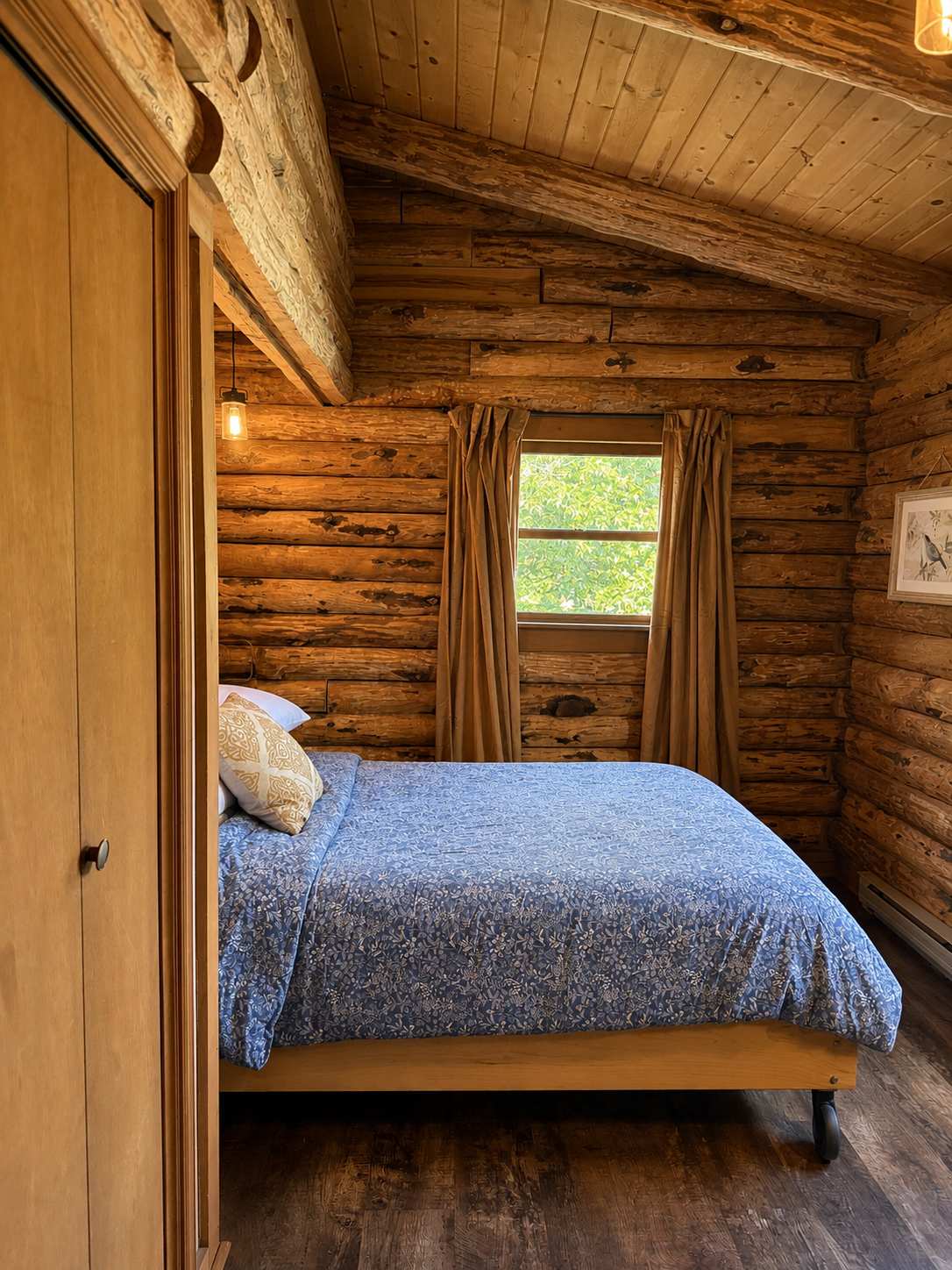 Waterfront cabin w/ workspace & BBQ grill