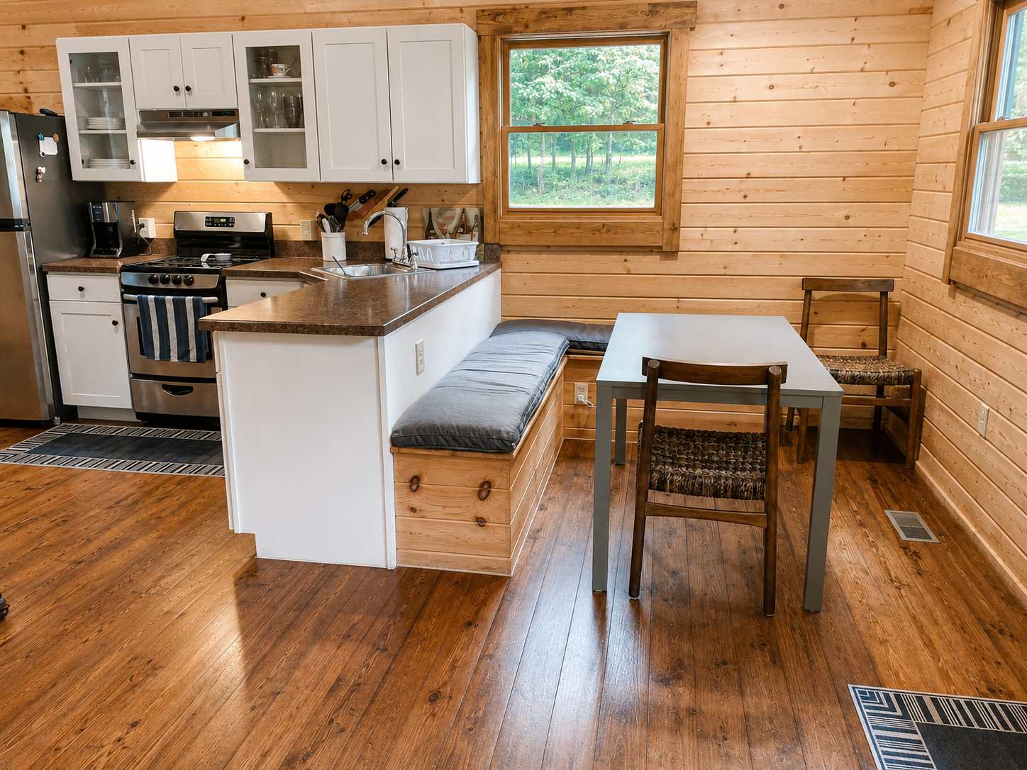 Combined kitchen and dining make it easy to catch up with friends or keep an eye on little ones.