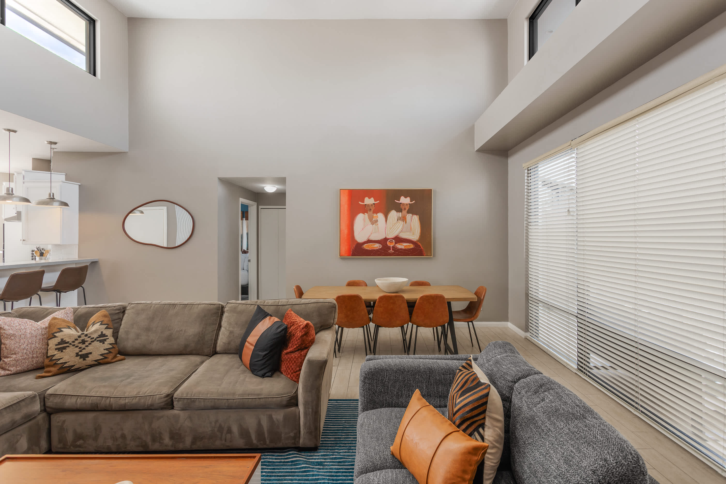 Dining area for 8 with connection to open living area.