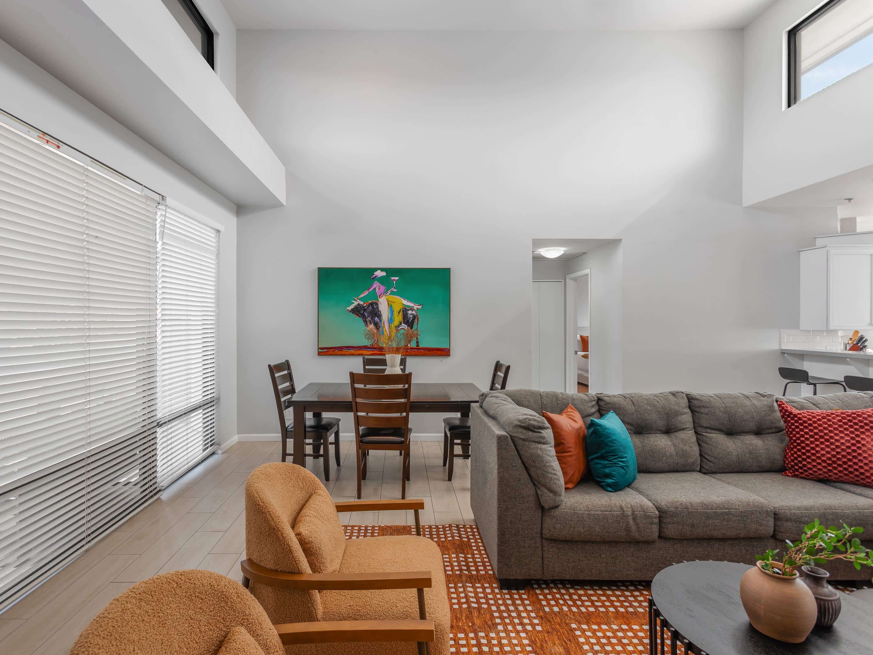 Dining area for 4 with direct connection to open living area.