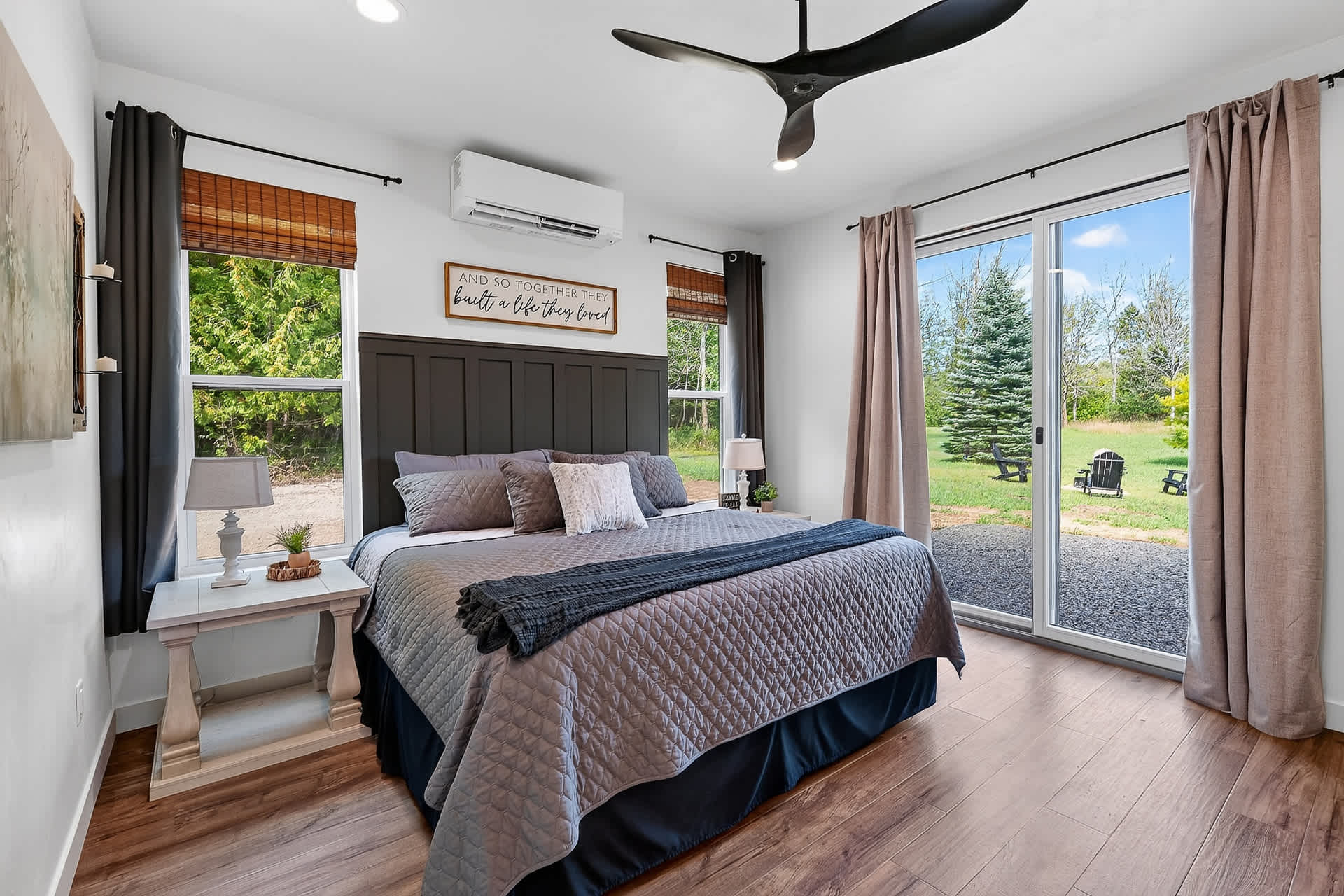 Bedroom 1 with King bed and ensuite bathroom. Split unit with A/C also ceiling fan for comfort
