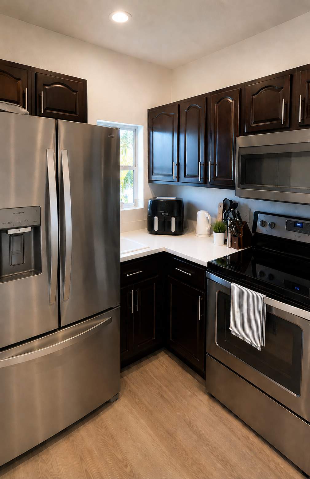 Kitchen with stainless steel appliances