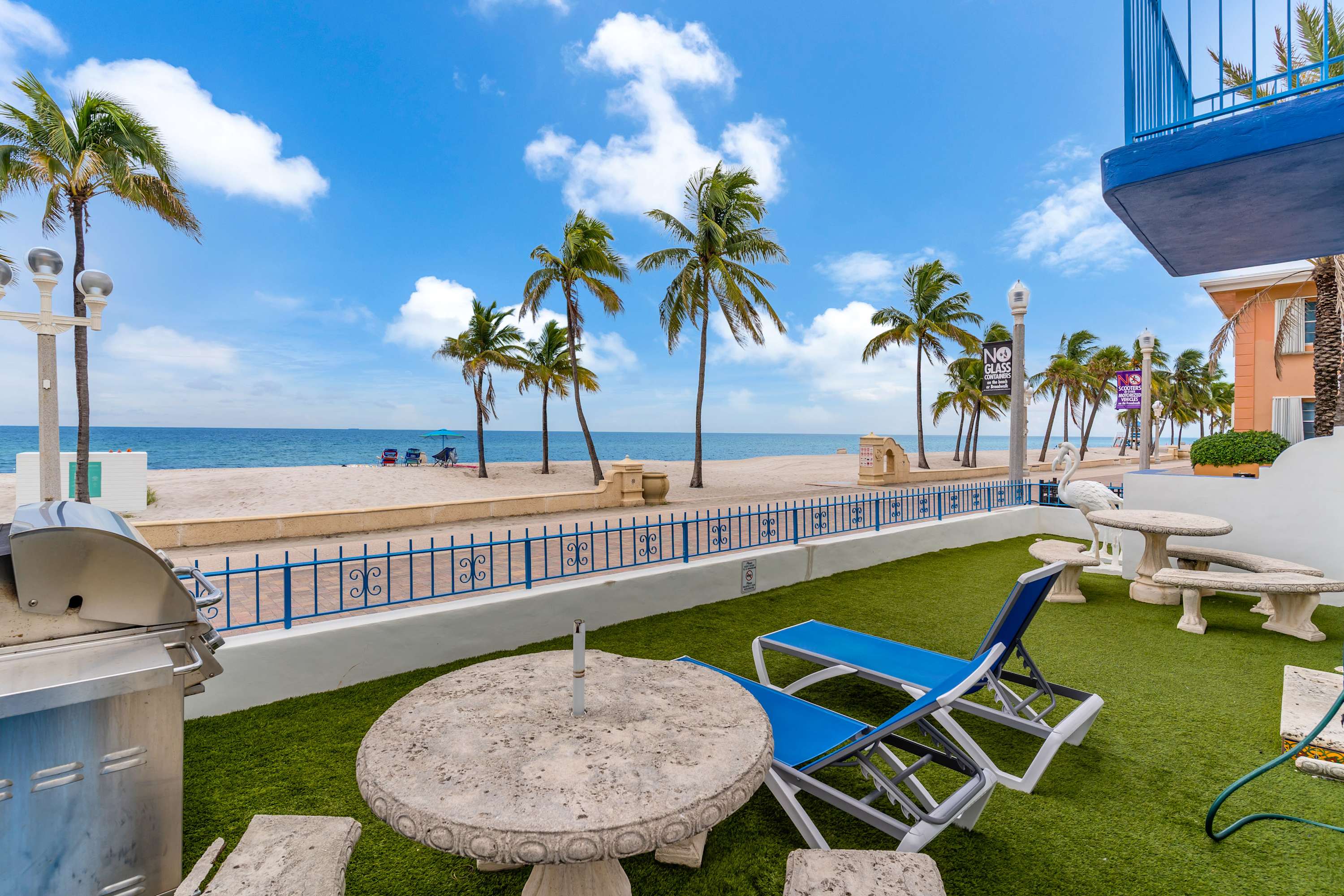 Lounge the day away or dine alfresco with ocean views in the shared yard​
