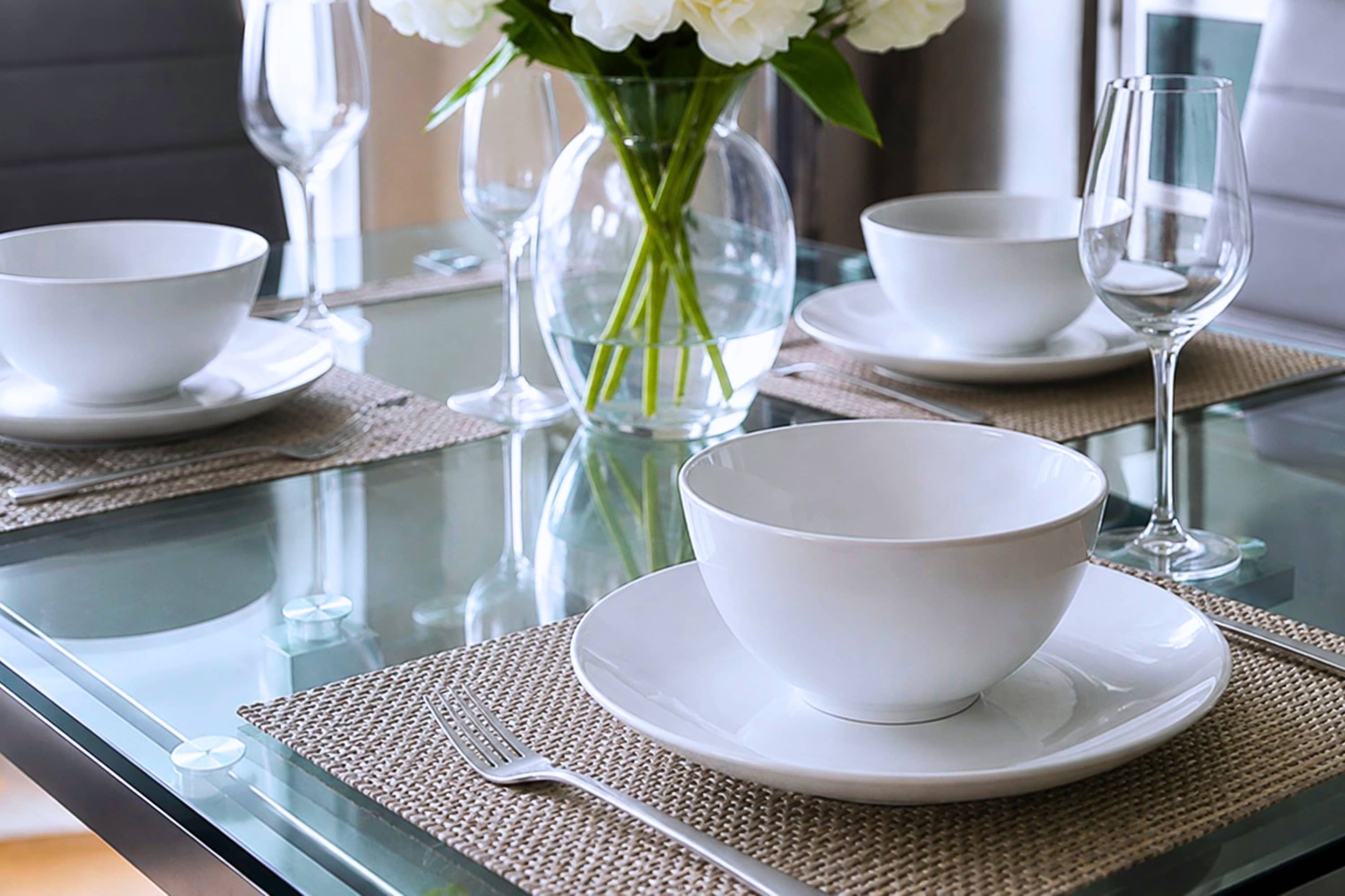 Welcoming dining table setup framed for great meals together.