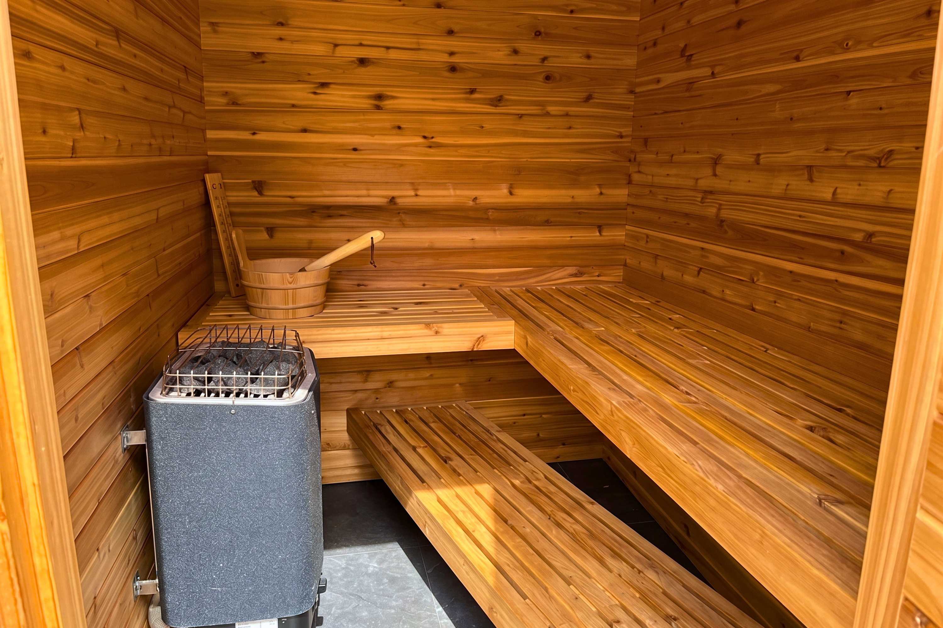Elevate your wellness stay with an exclusive outdoor sauna session just steps away