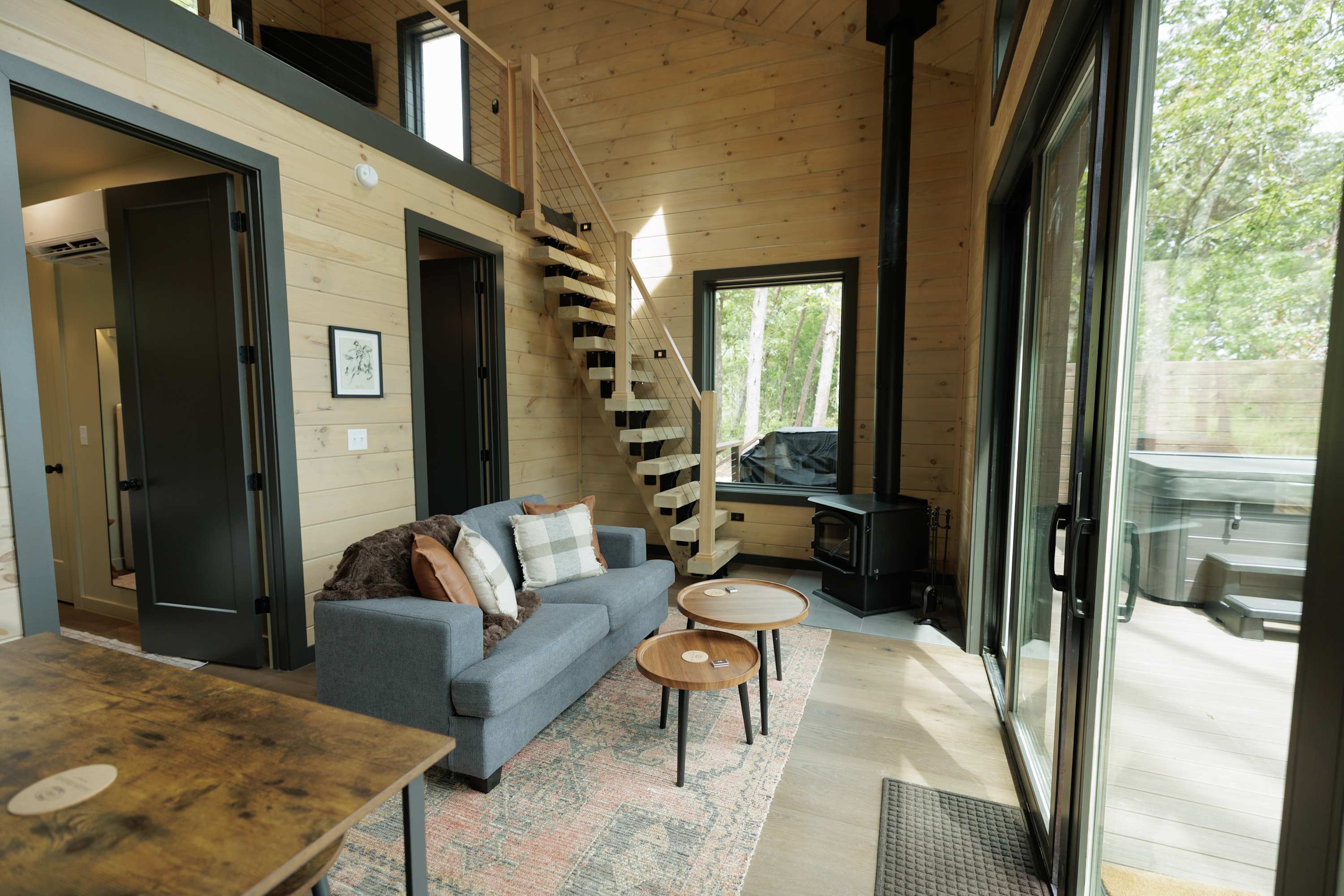 A charming space to gather with loved ones during your cabin retreat.