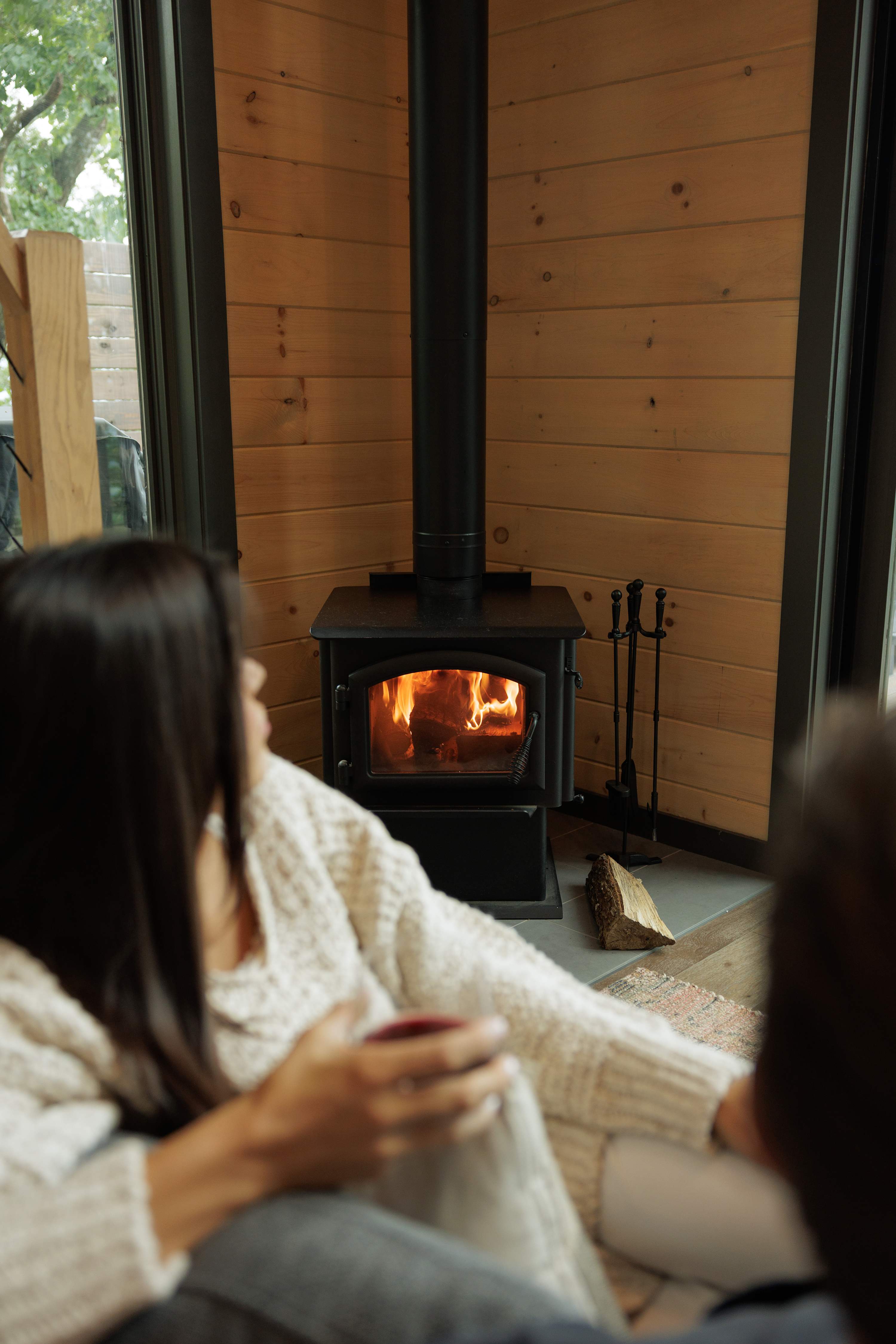 Warm up by the wood-burning stove and settle into cabin comfort.